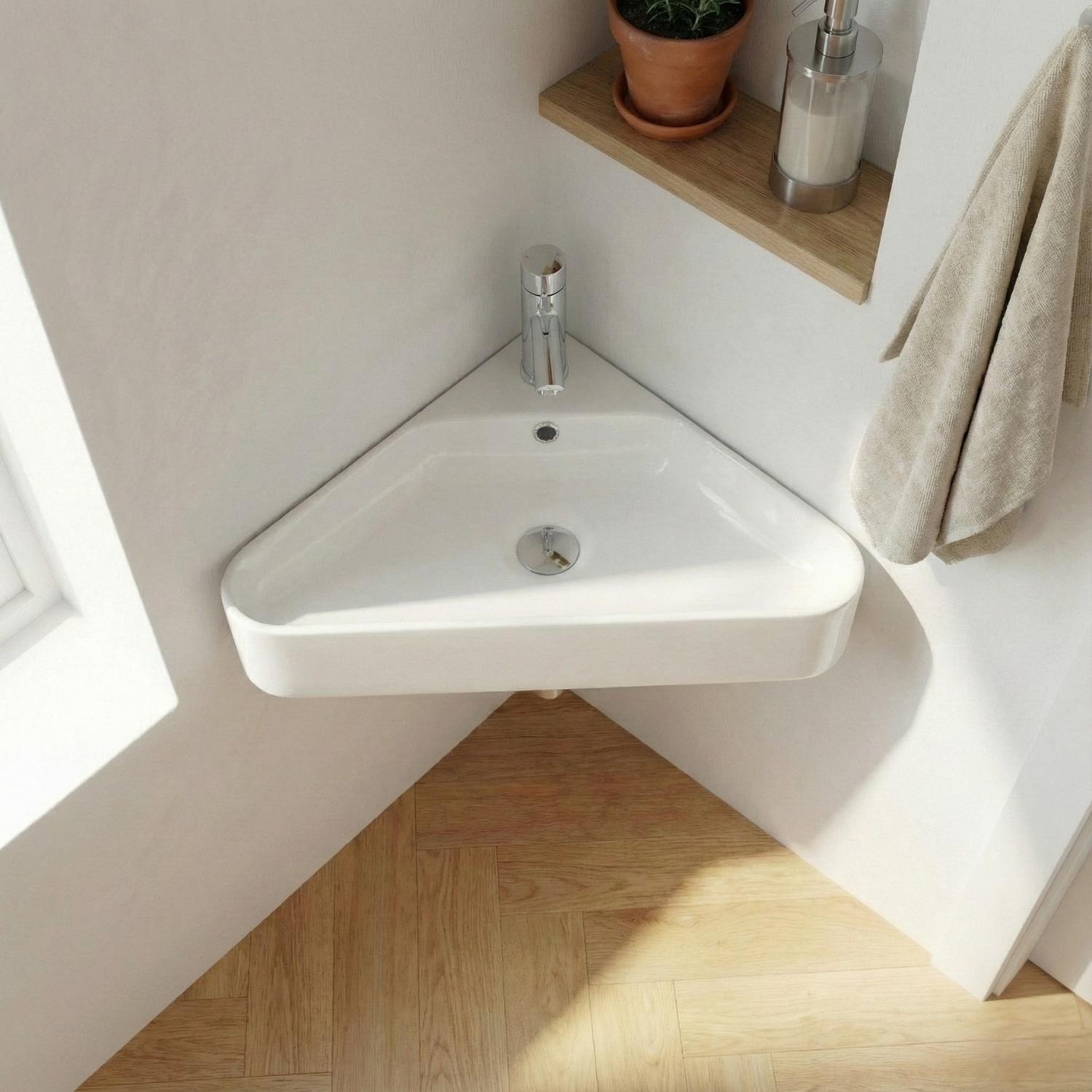 Vasque à suspendre d'angle en céramique blanche 42,5cm