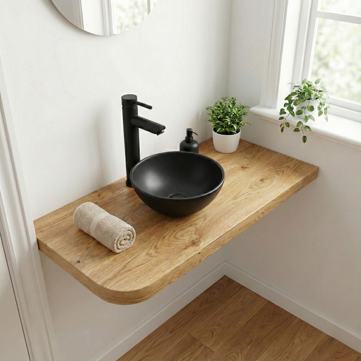 Vasque lave-mains à poser ronde en céramique noir 26cm