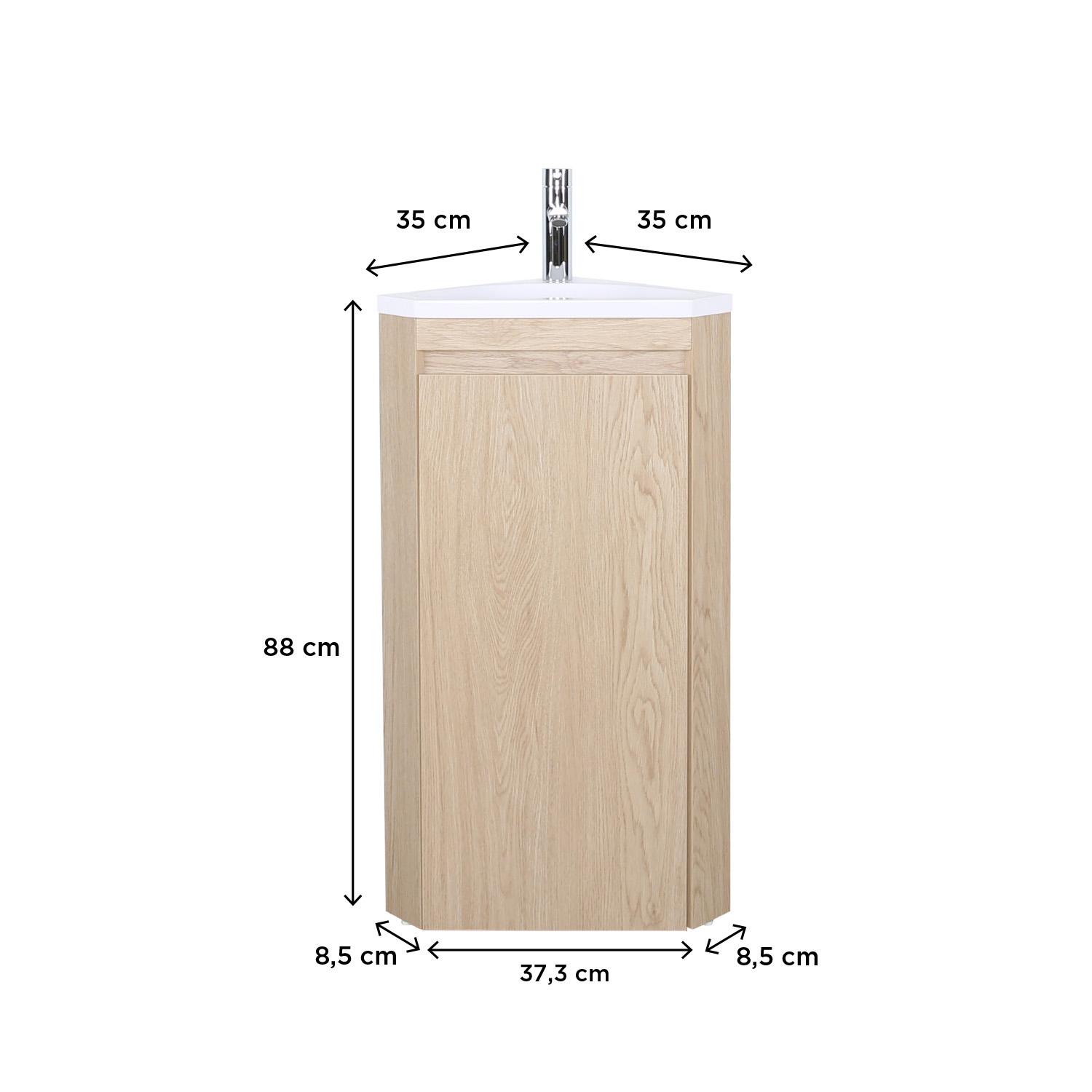 Meuble lave-mains d'angle sur pieds avec robinet chromé