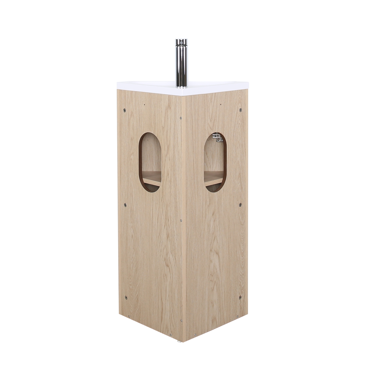 Meuble lave-mains d'angle sur pieds avec robinet chromé