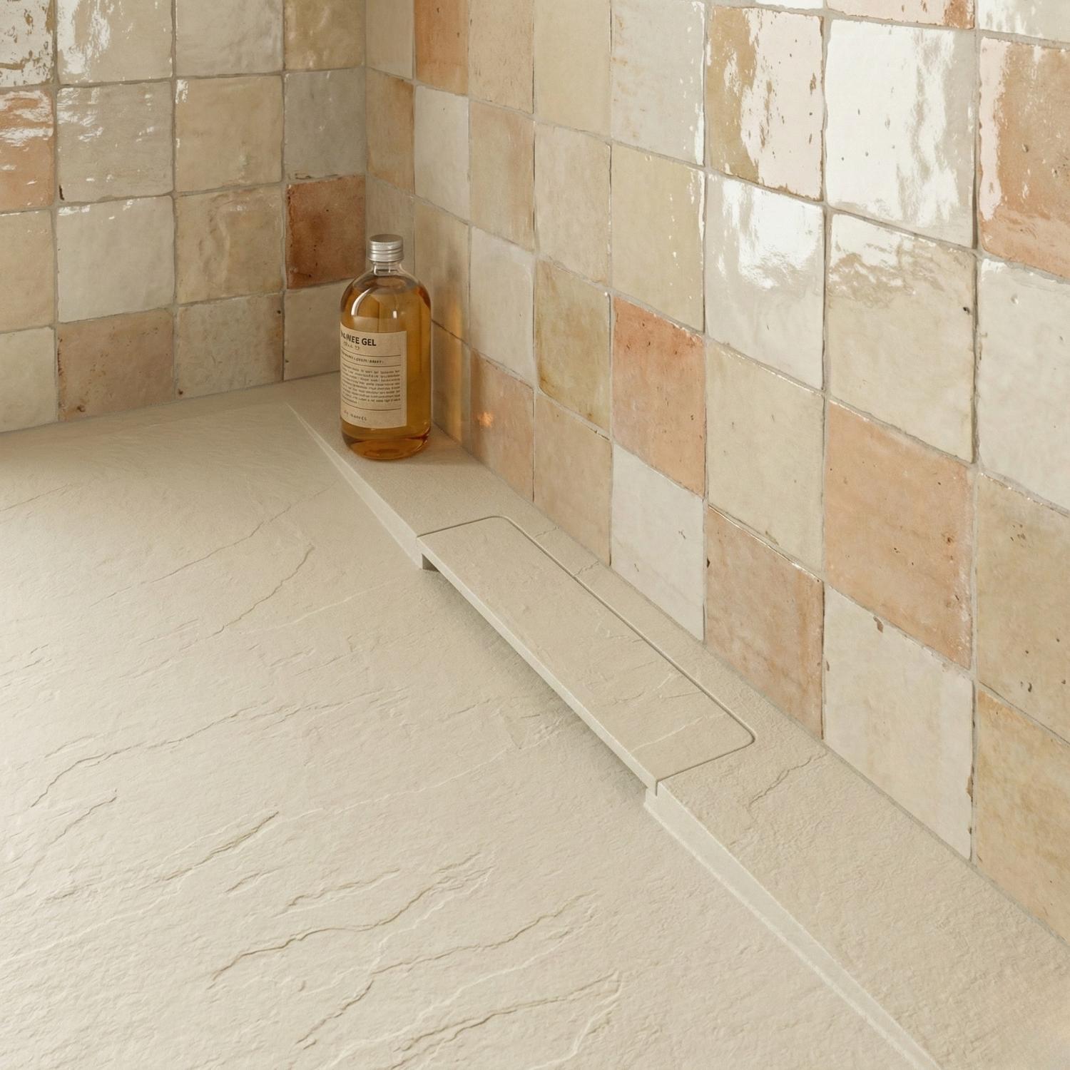 Receveur de douche en résine aspect pierre extra-plat sable - Bonde incluse