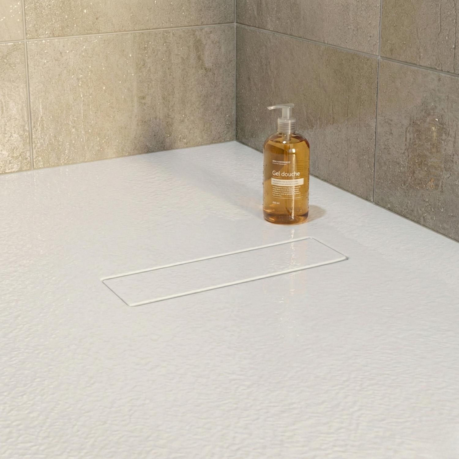 Receveur de douche en résine aspect pierre extra-plat blanc - Bonde incluse