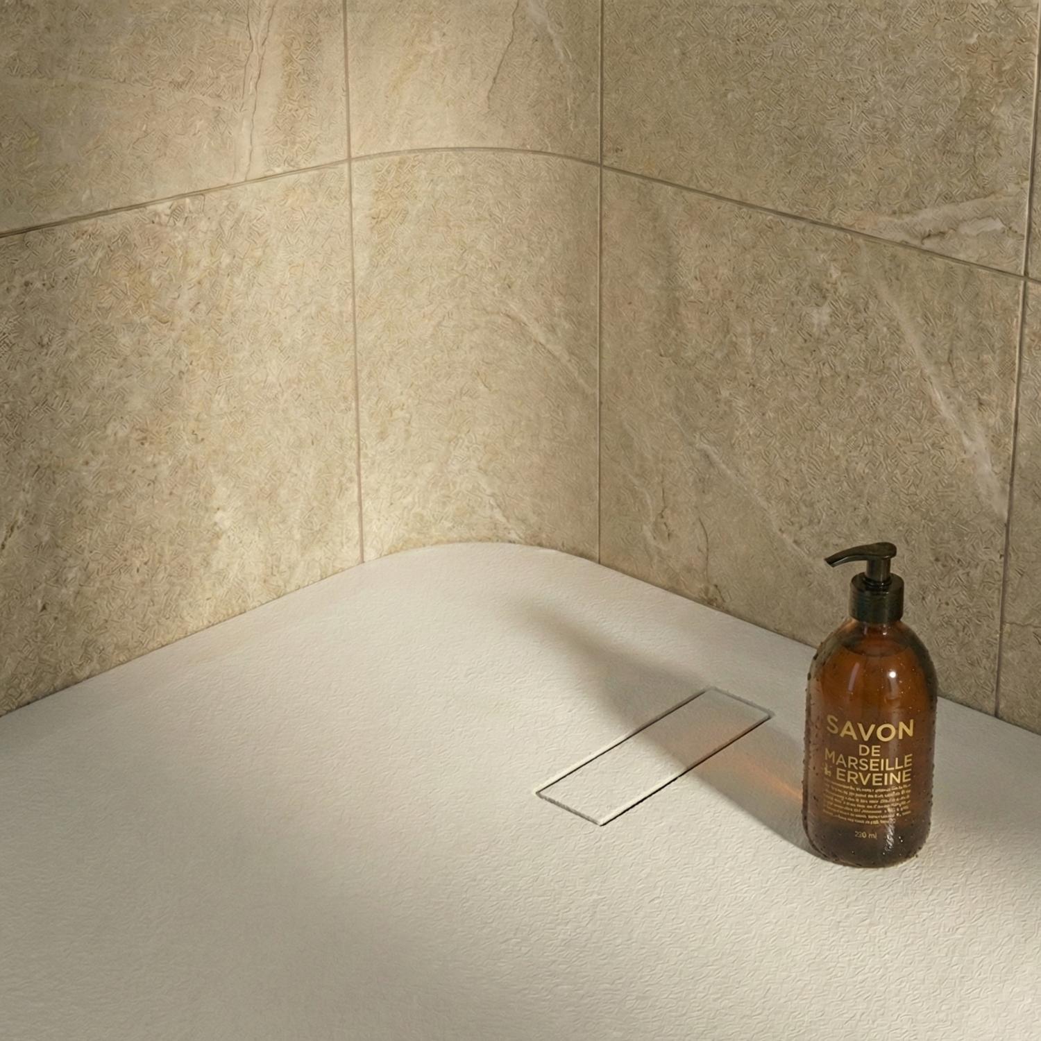 Receveur de douche en résine aspect pierre extra-plat blanc - Bonde incluse