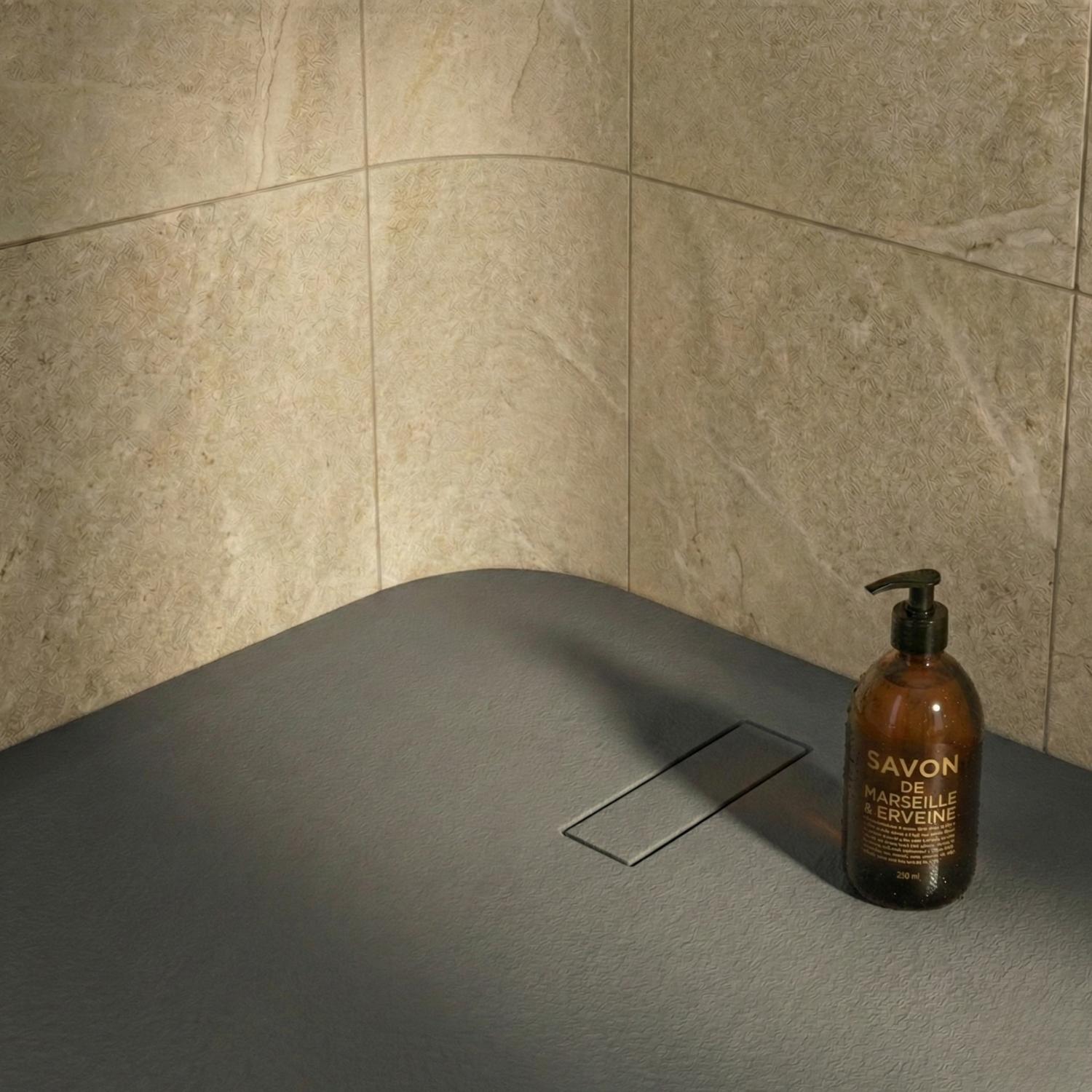 Receveur de douche en résine aspect pierre extra-plat gris anthracite - Bonde incluse