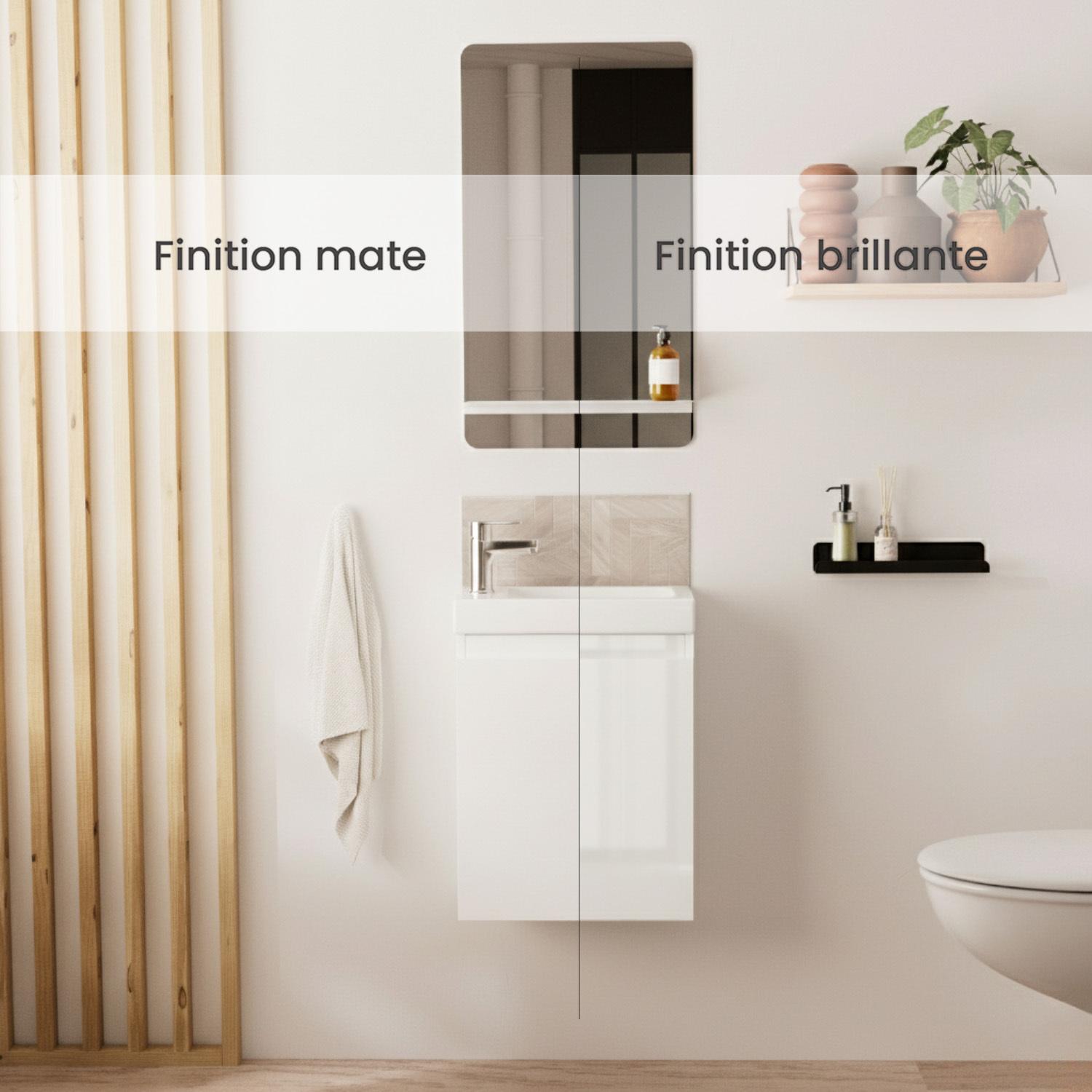 Ensemble lave-mains suspendu avec robinet chromé et miroir tablette