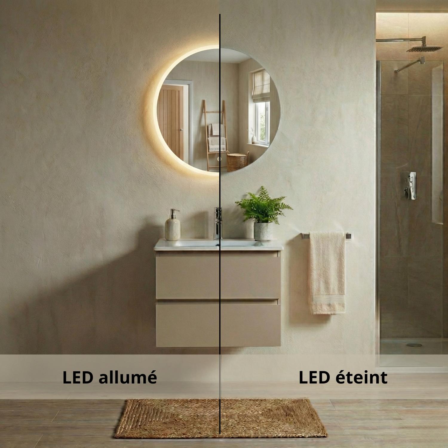 Miroir LED rond D60/120cm avec cadre rétro-éclairé
