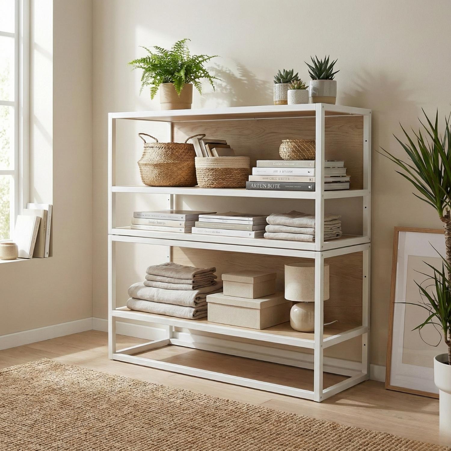 Etagère penderie murale en bois et métal blanc 90x40cm