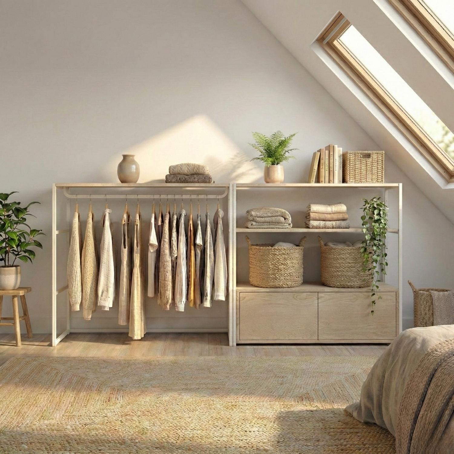 Lot de 2 portants vêtement sous combles modulables 200x85cm