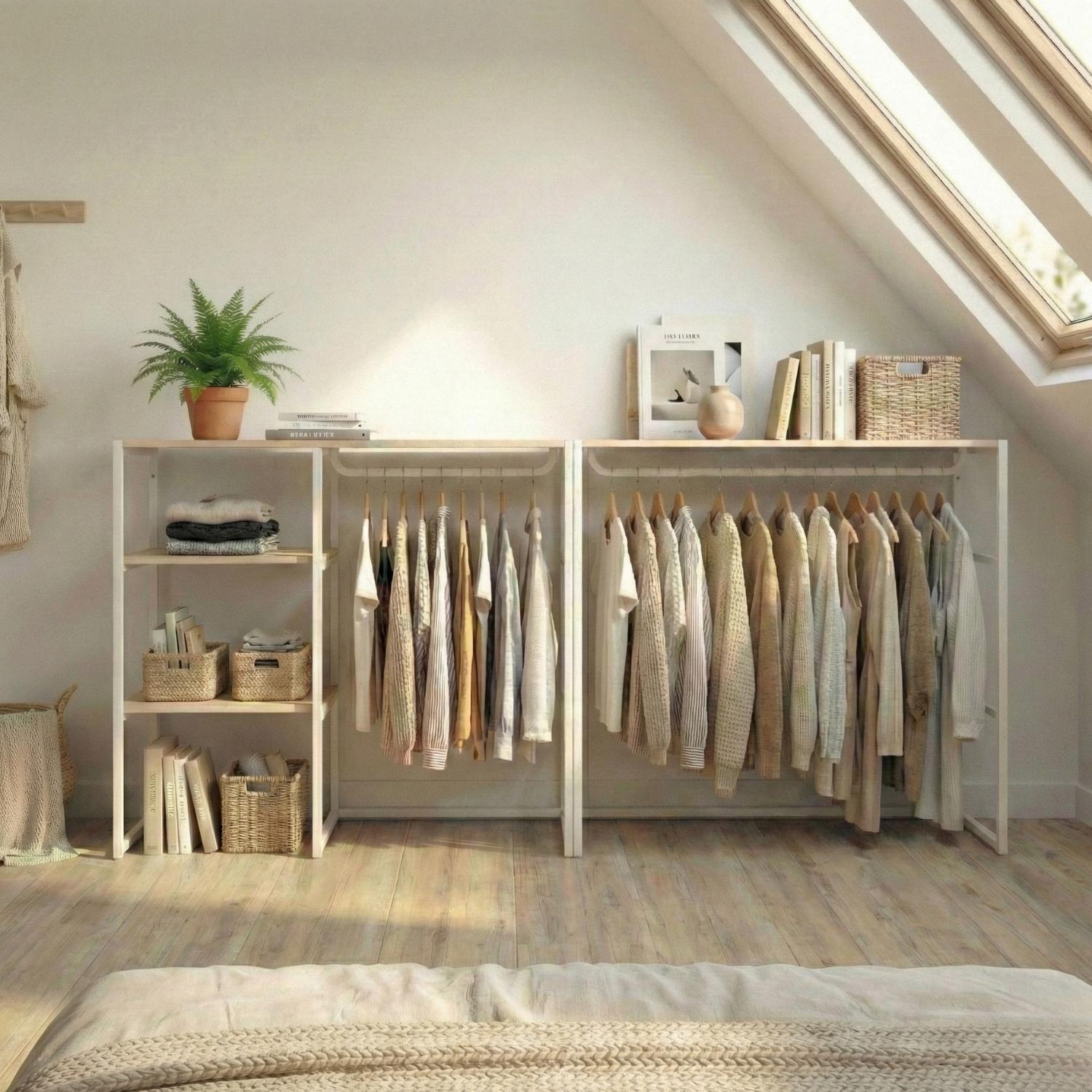 Lot de 2 portants vêtements sous combles modulables 200x85cm