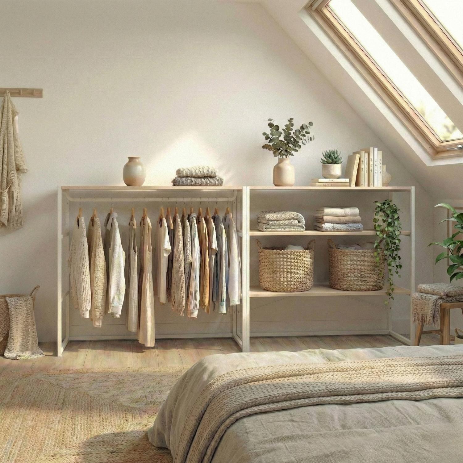 Lot de 2 portants vêtements sous combles  modulables 200x85cm