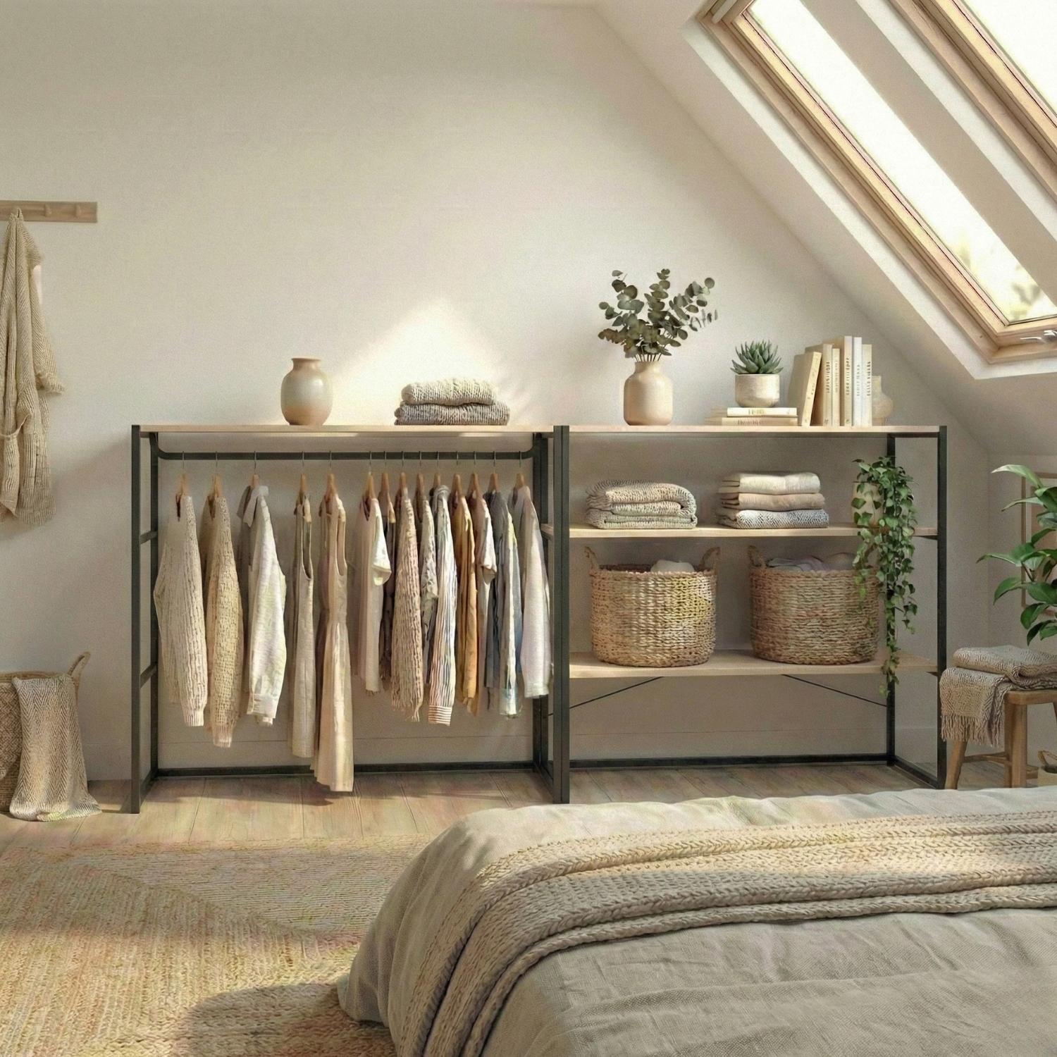 Lot de 2 portants vêtements sous combles  modulables 200x85cm
