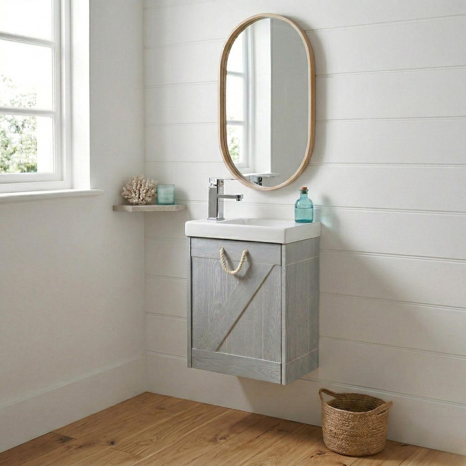 Meuble lave-mains gris bord de mer + robinet