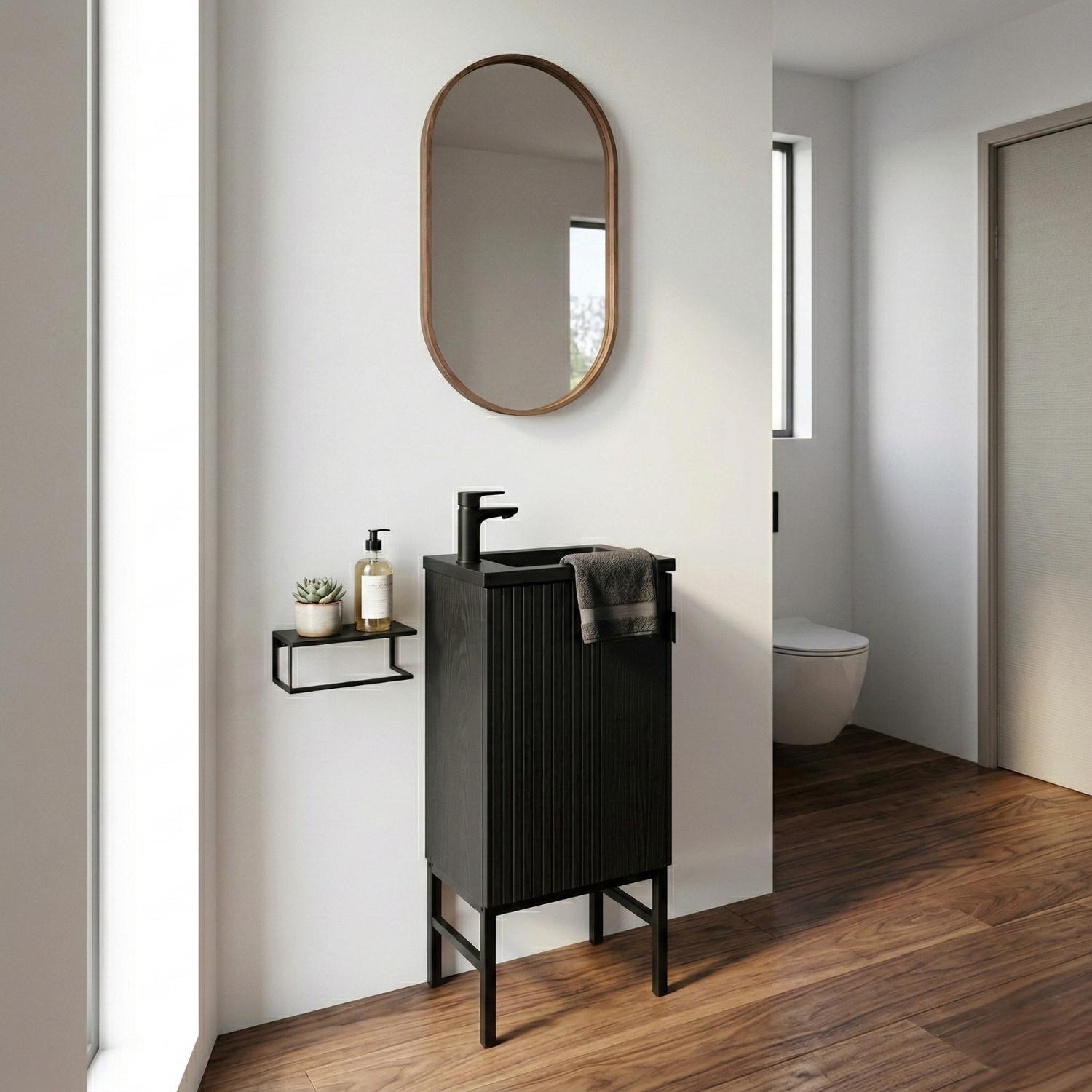 Ensemble meuble lave-mains chêne carbone + robinet