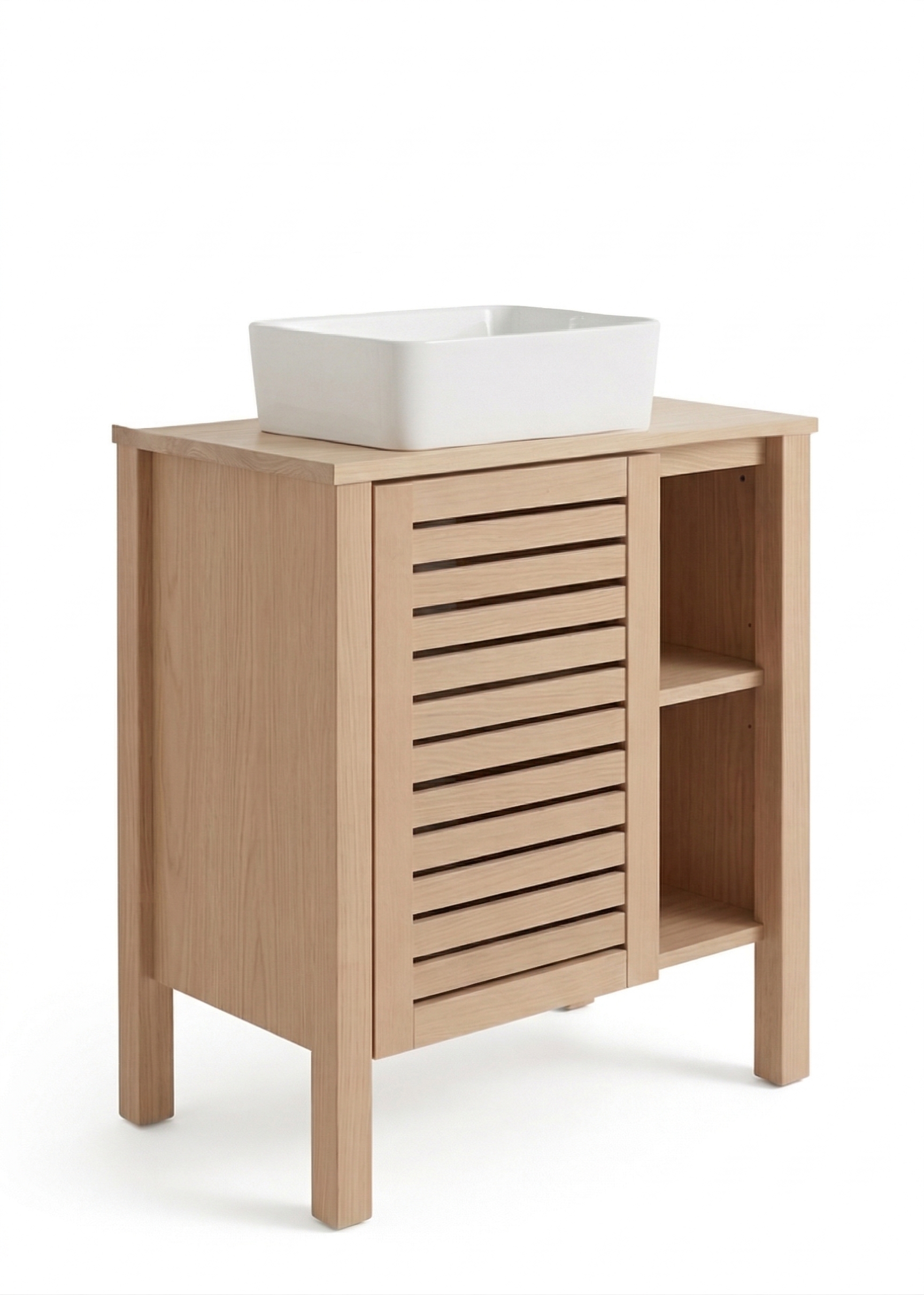 Ensemble simple vasque 60cm chêne avec vasque céramique carrée