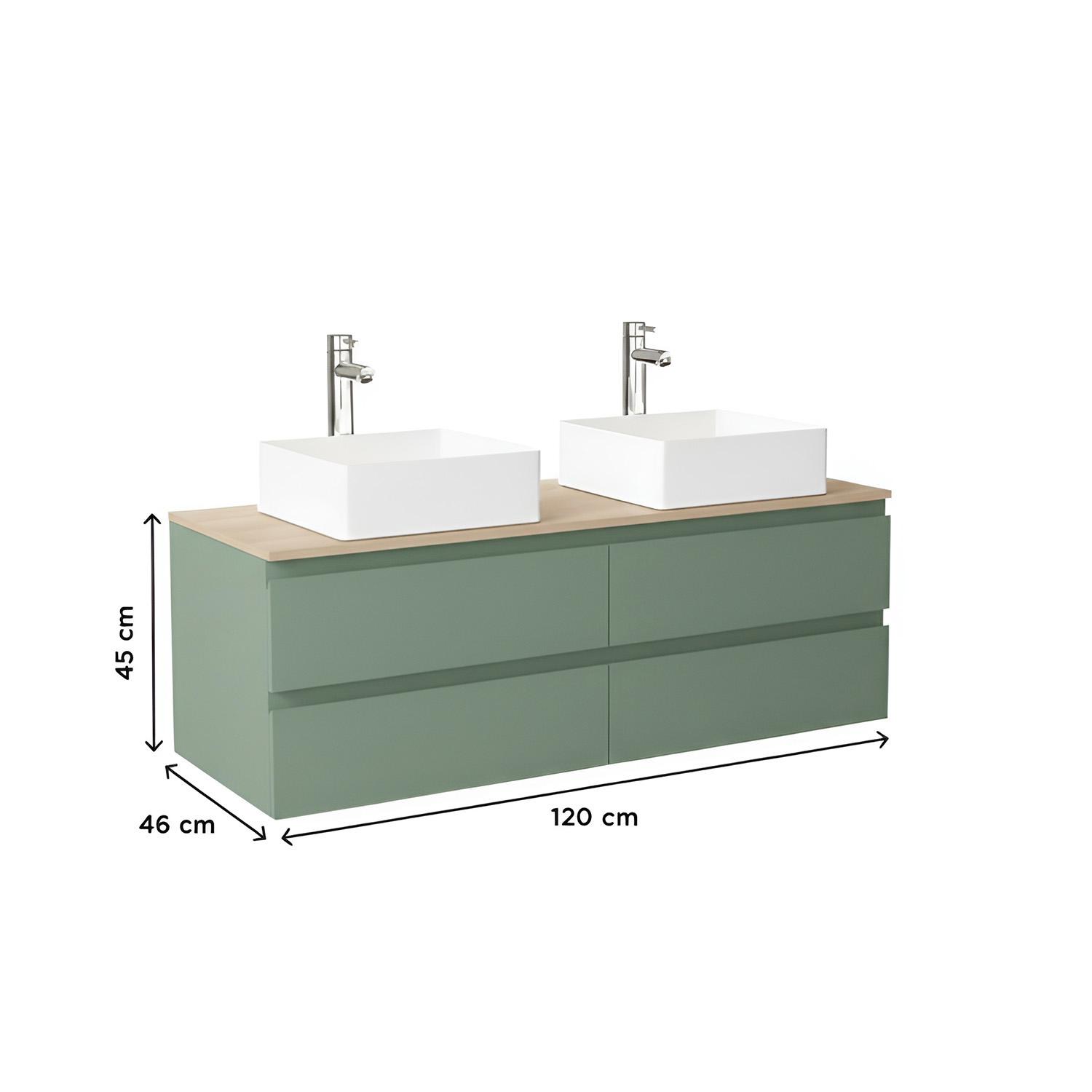 Meuble double vasque suspendu 120cm - avec plan vasque décor chêne