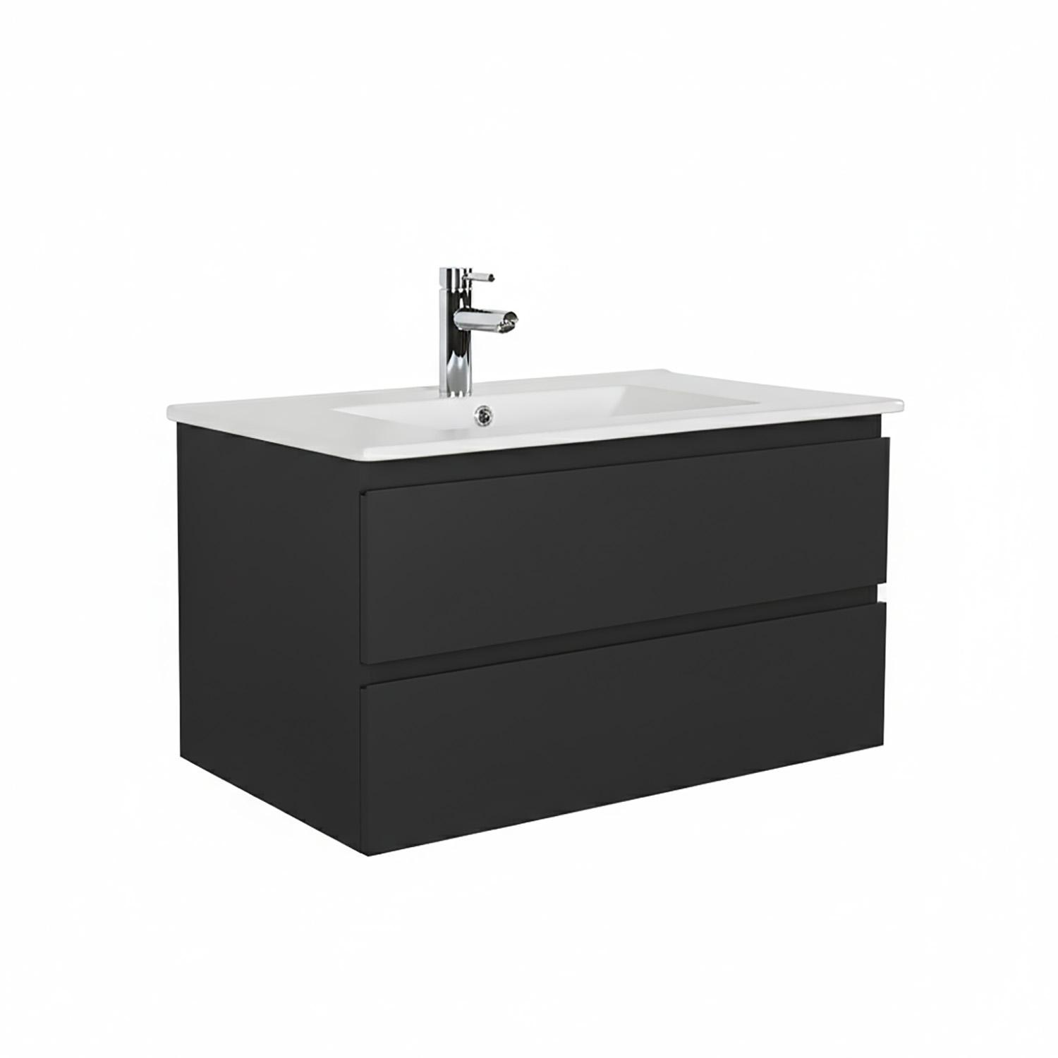 Ensemble meuble simple vasque 80cm avec plan céramique et robinet chromé