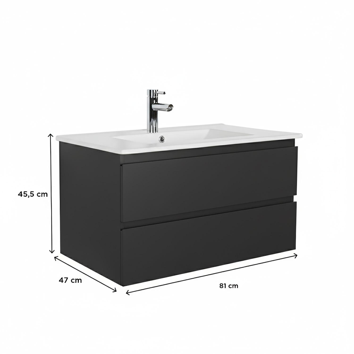 Ensemble meuble simple vasque 80cm avec plan céramique et robinet chromé