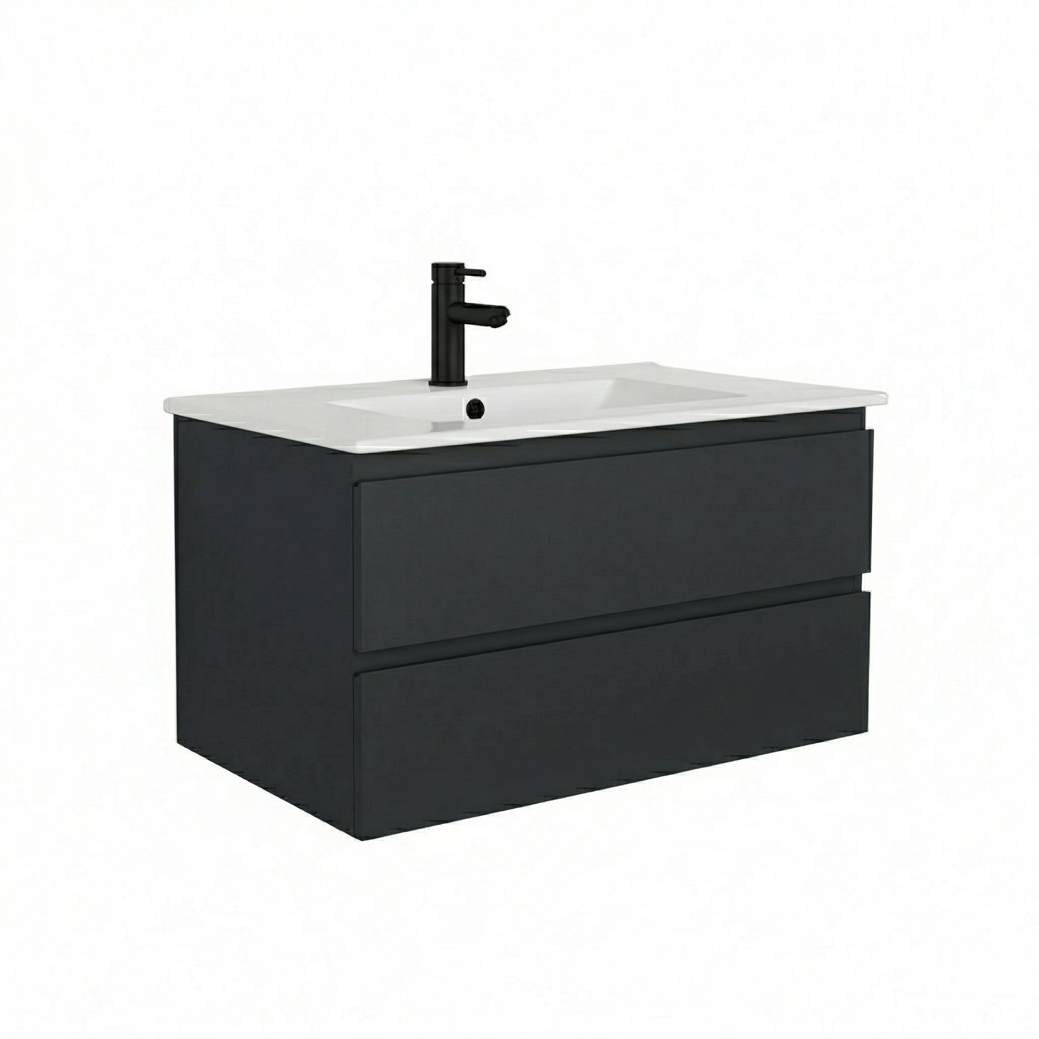 Ensemble meuble simple vasque 80cm avec plan céramique et robinet noir