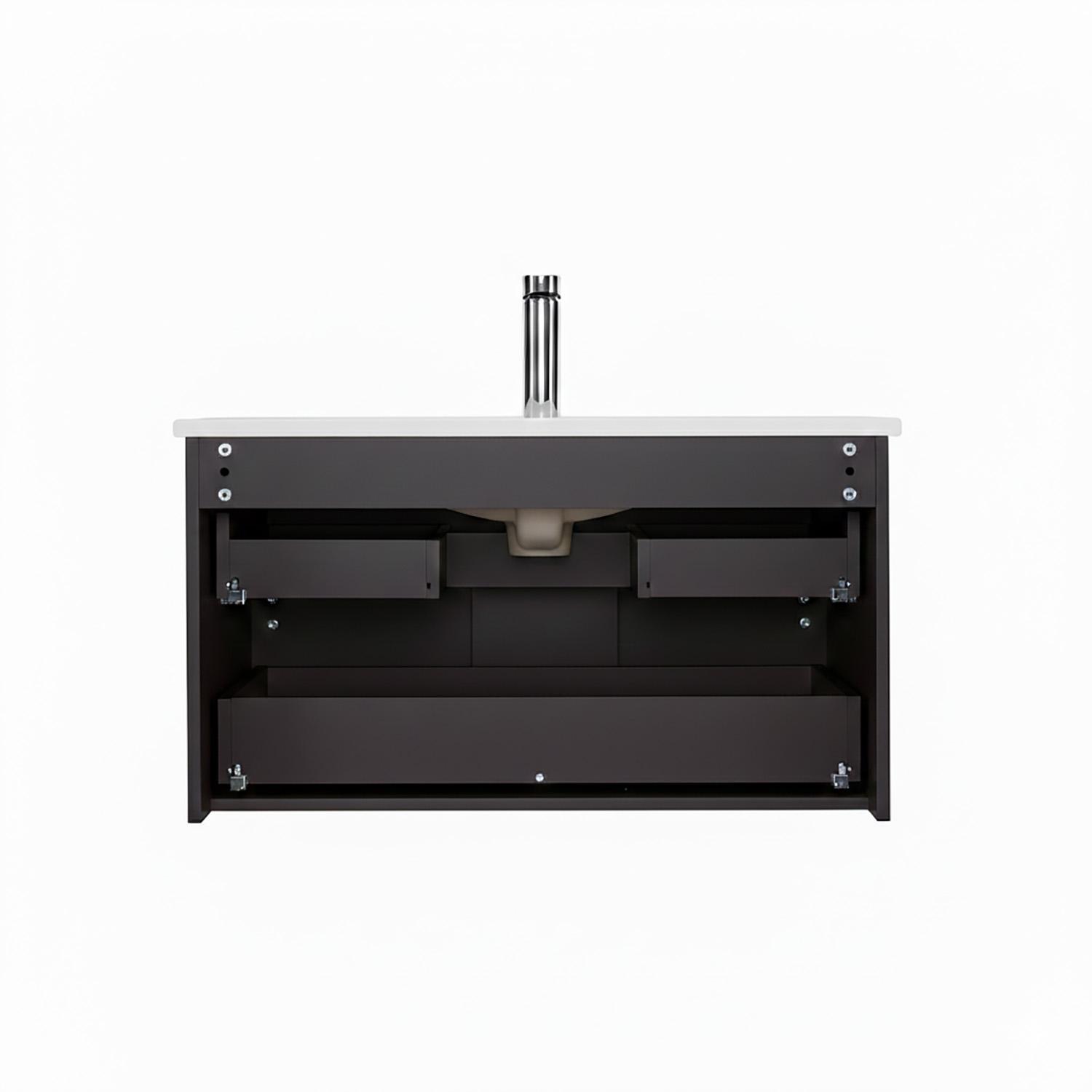 Ensemble meuble simple vasque 80cm avec plan céramique, robinet noir et miroir