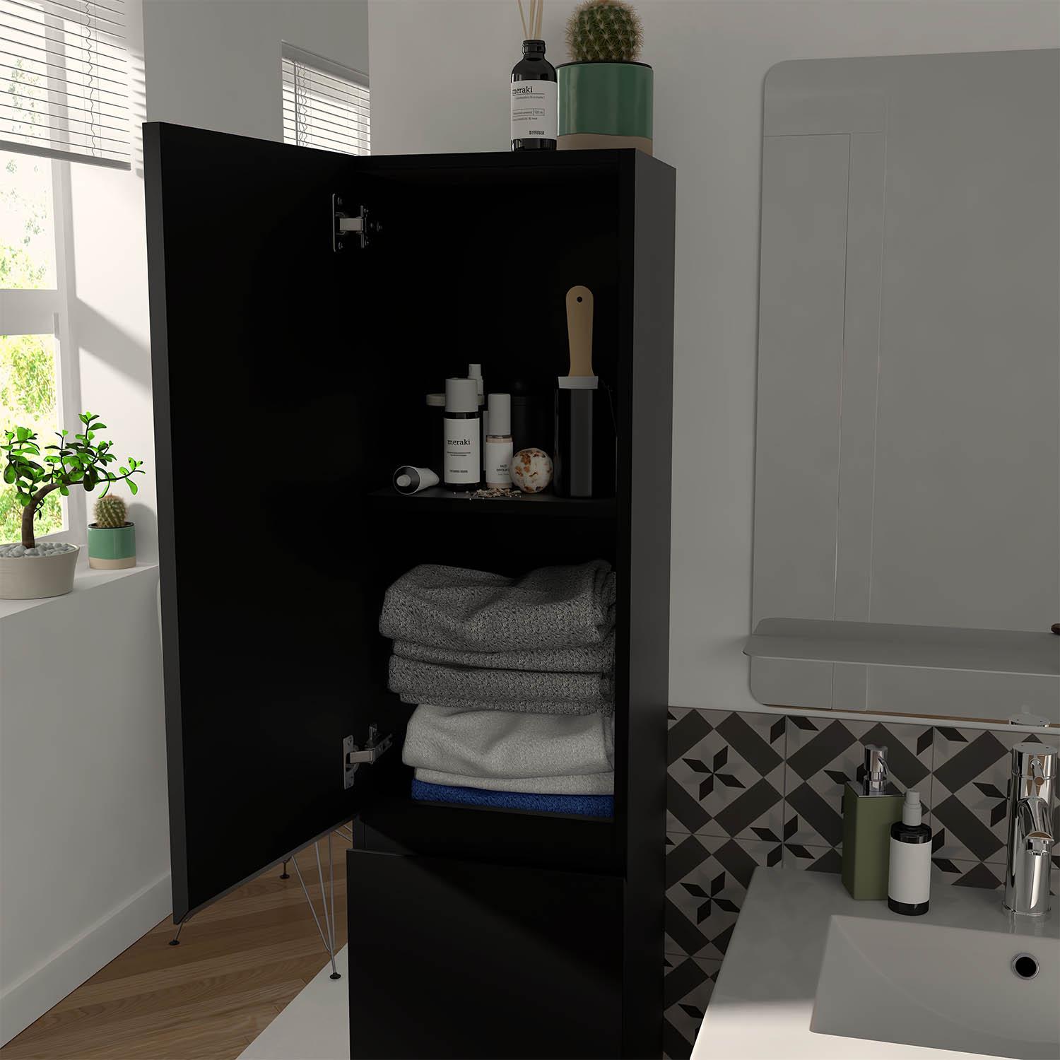 Ensemble meuble simple vasque 80cm avec plan céramique, robinet, miroir et colonne