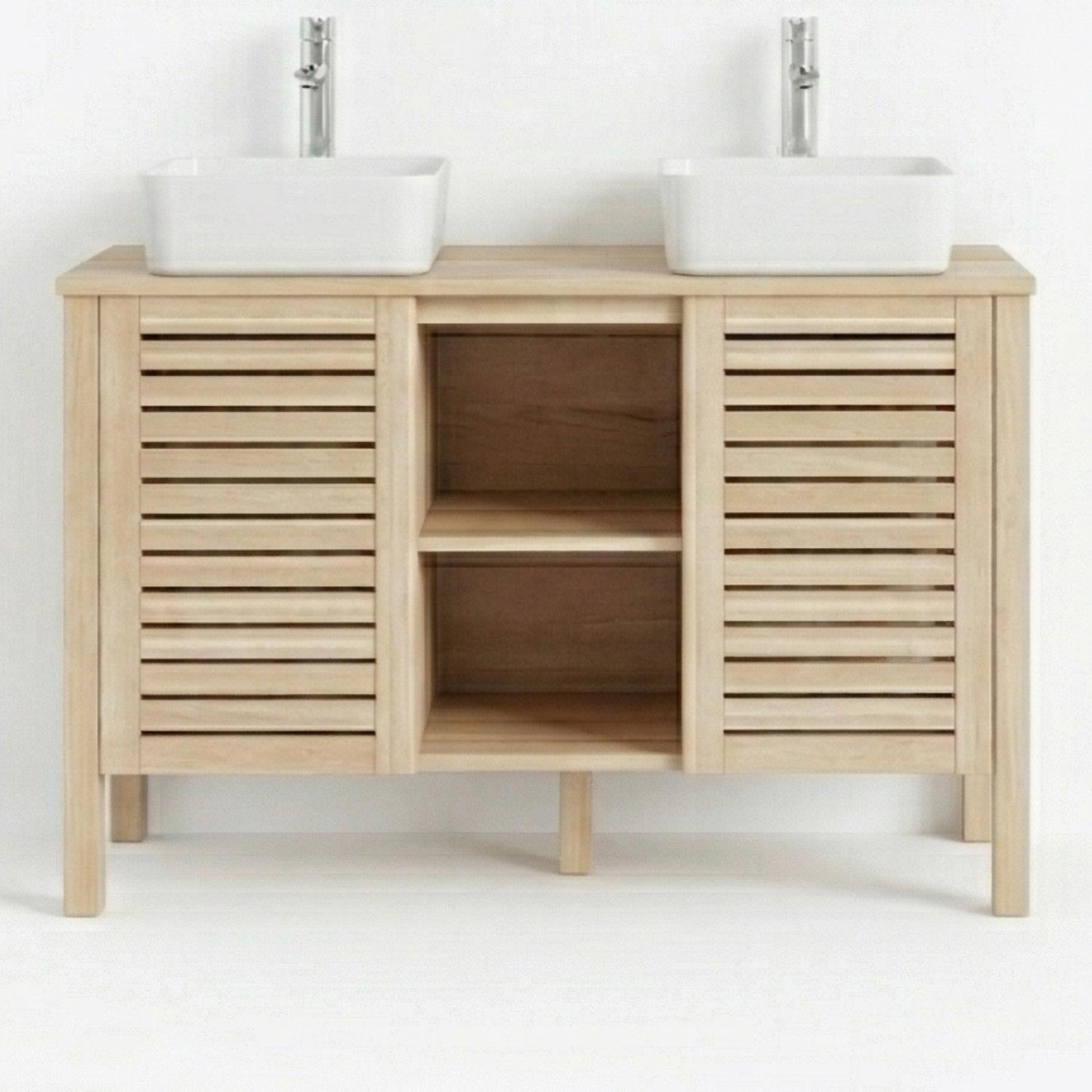 Ensemble simple vasque 90cm chêne avec vasque et robinet chromé