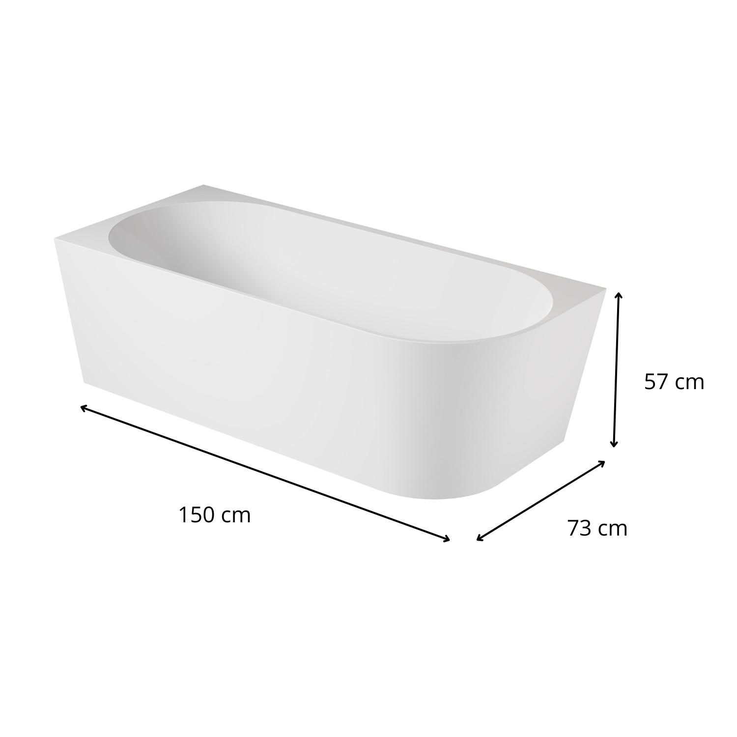 Baignoire semi-îlot en acrylique blanche 150cm - Angle gauche - Livrée complète