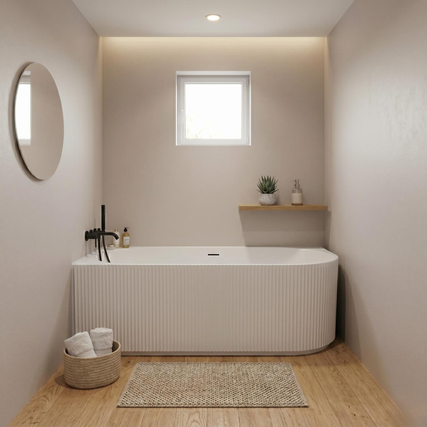 Baignoire semi-îlot blanche 150cm striée en acrylique Lucite® - Angle gauche - Livrée complète