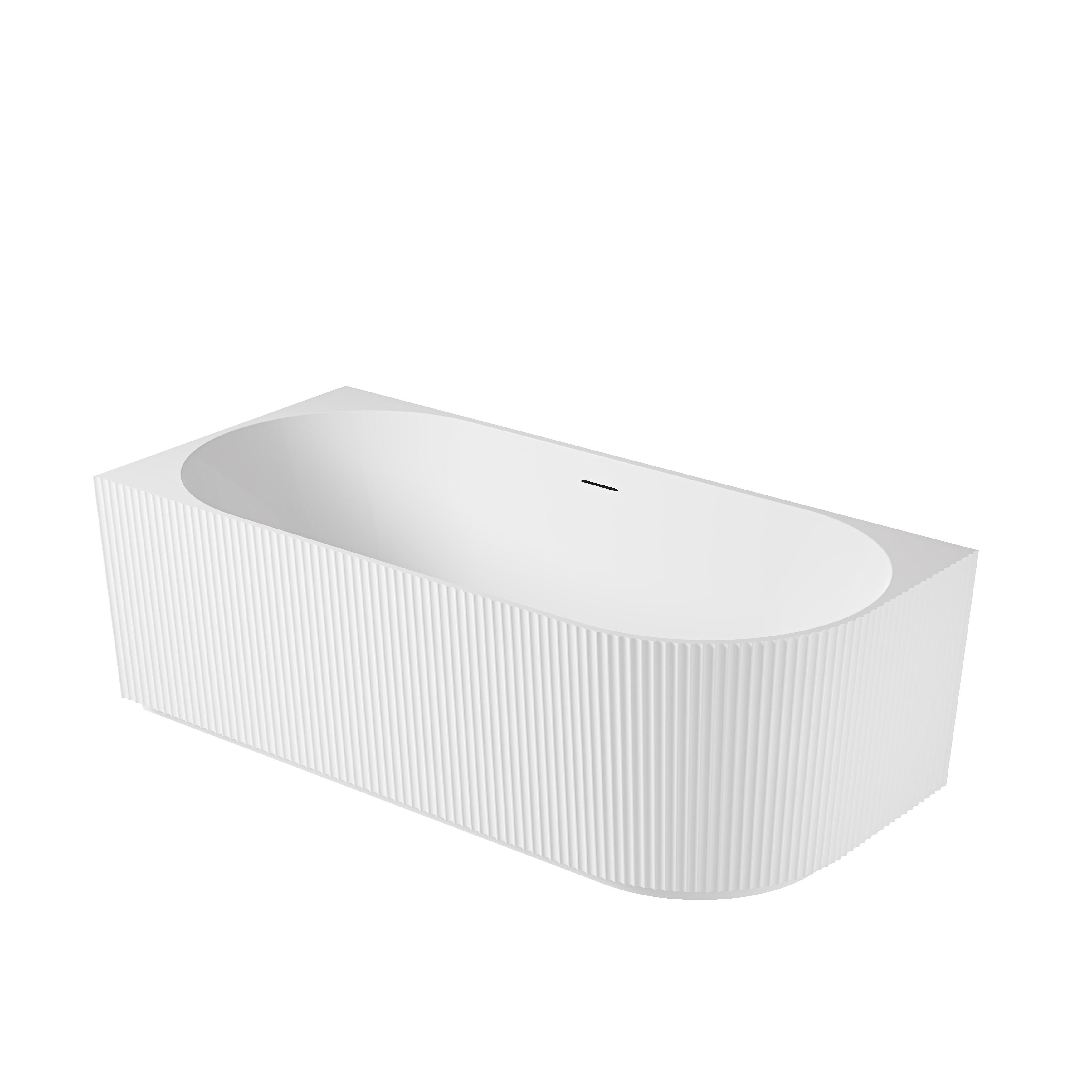 Baignoire semi-îlot blanche 150cm striée en acrylique Lucite® - Angle gauche - Livrée complète