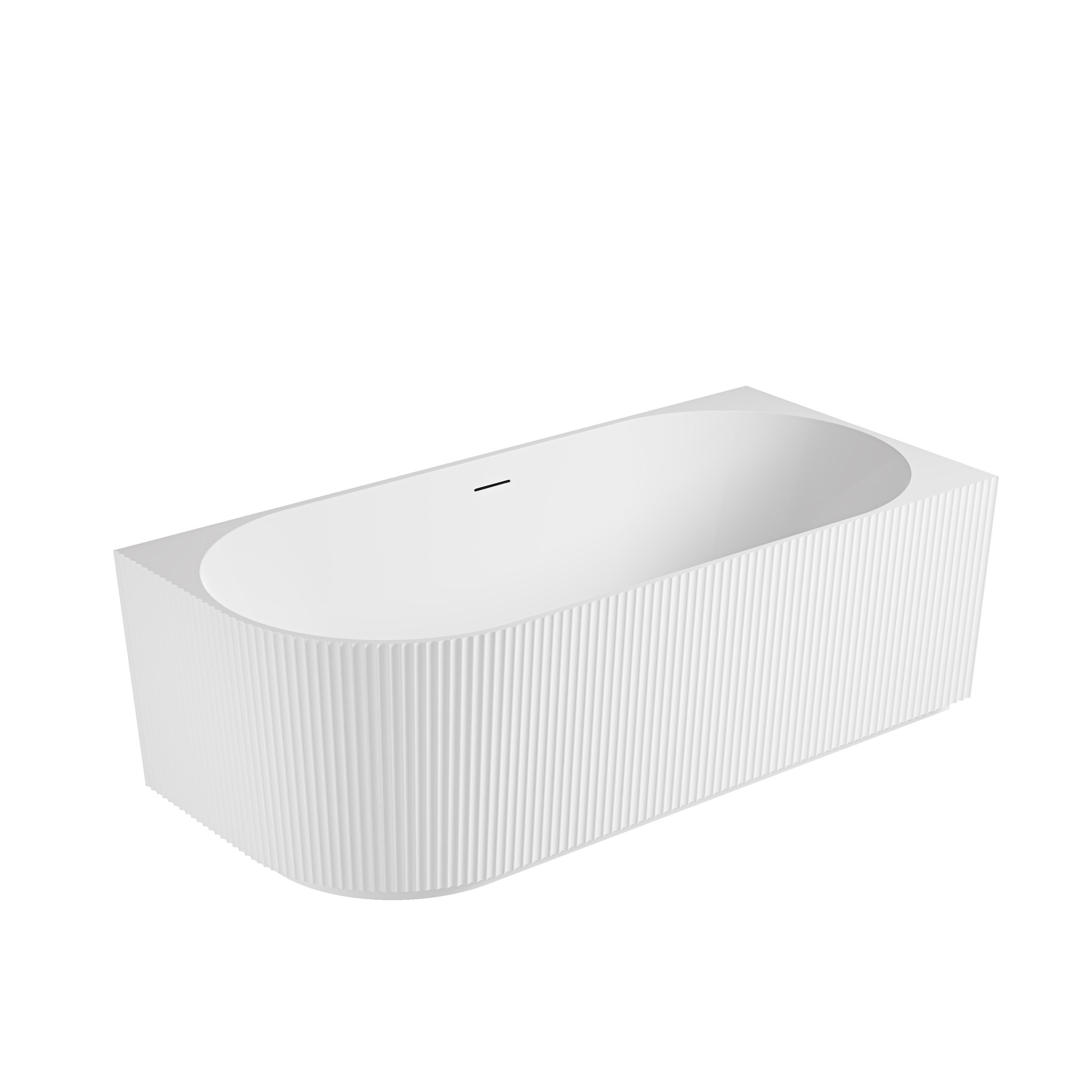 Baignoire semi-îlot blanche 150cm striée en acrylique Lucite® - Angle droit - Livrée complète