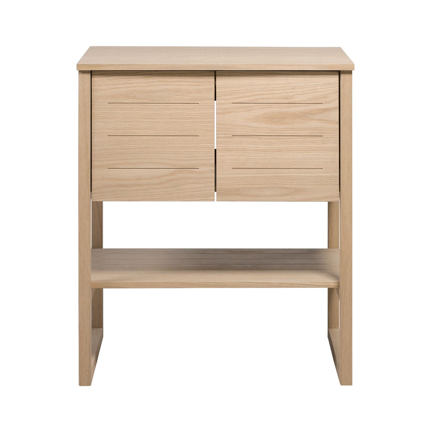 Ensemble salle de bain intégral 70cm chêne naturel avec colonne, vasque ronde, miroir et robinet ATOLL