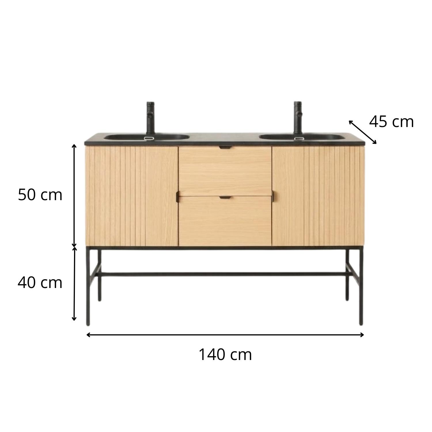 Meuble double vasque sur pieds chêne 140 cm STUDIO