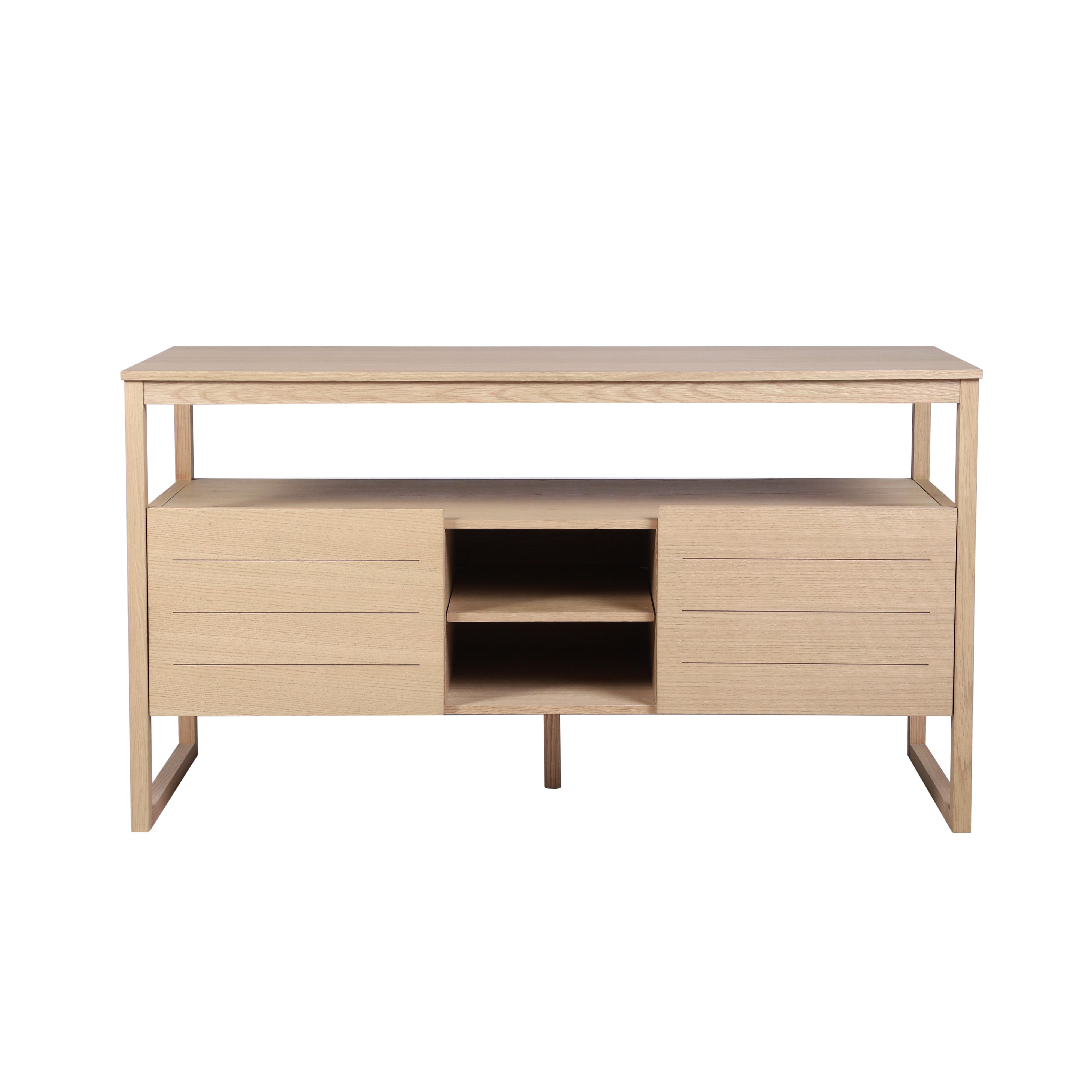 Ensemble meuble double vasque 140cm chêne naturel avec vasques rondes noires et robinets