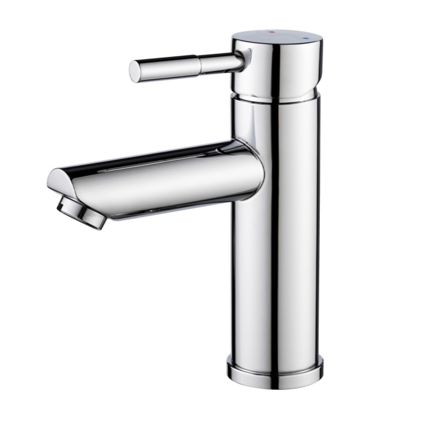 Meuble de salle de bain sur pieds en chêne avec robinets noirs, miroirs ronds et colonne