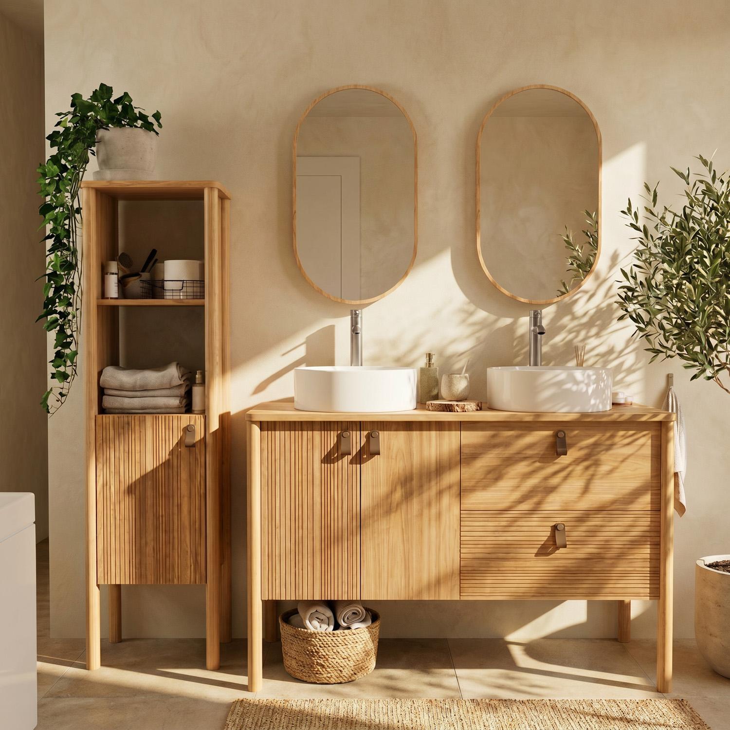 Meuble double vasque sur pieds en chêne 120 cm