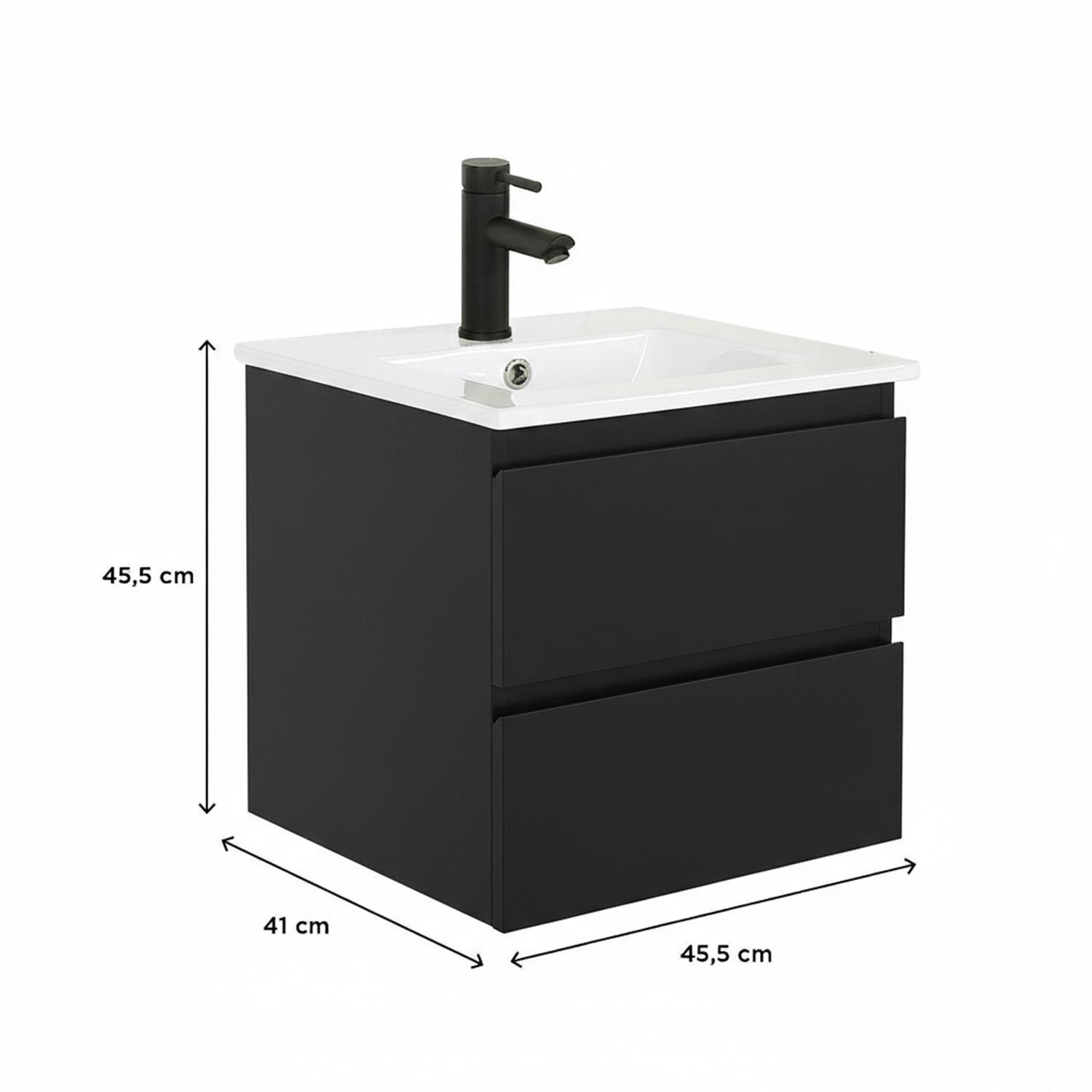 Meuble simple vasque suspendu 45cm - avec plan vasque céramique