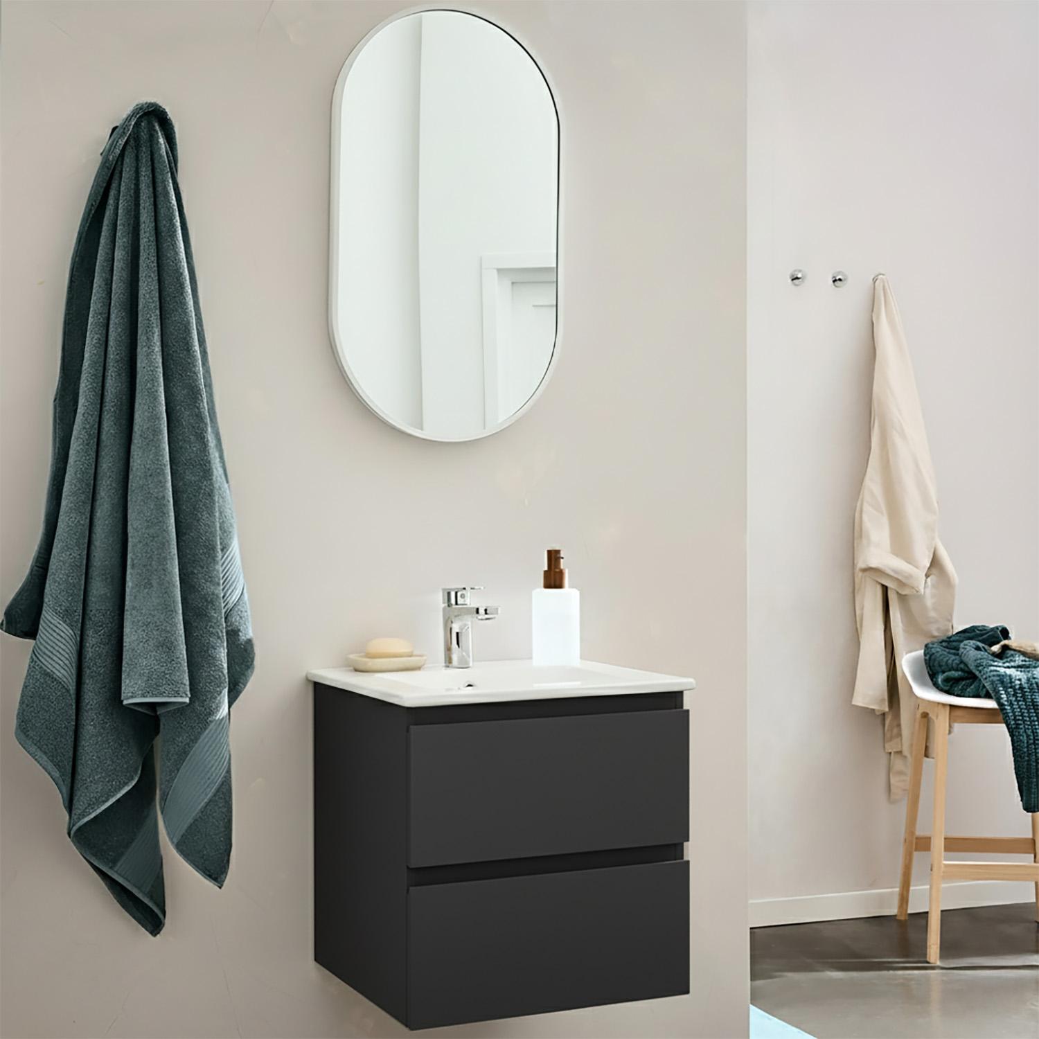 Meuble simple vasque suspendu 45cm - avec plan vasque céramique