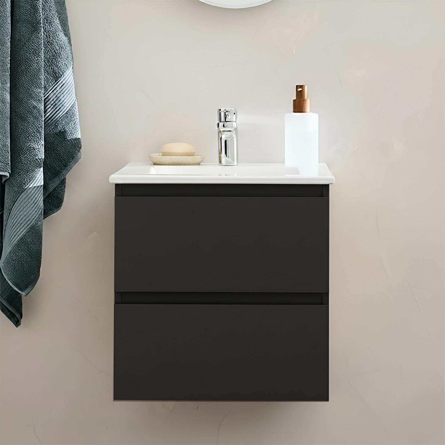Ensemble meuble simple vasque 45cm avec plan céramique et robinet chromé