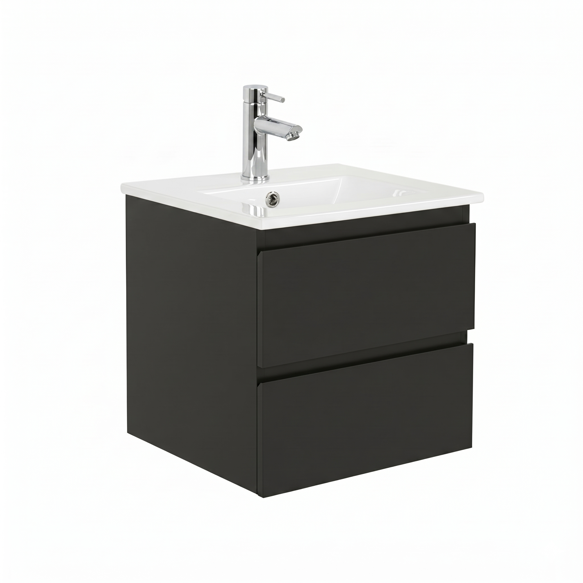 Ensemble meuble simple vasque 45cm avec plan céramique et robinet chromé