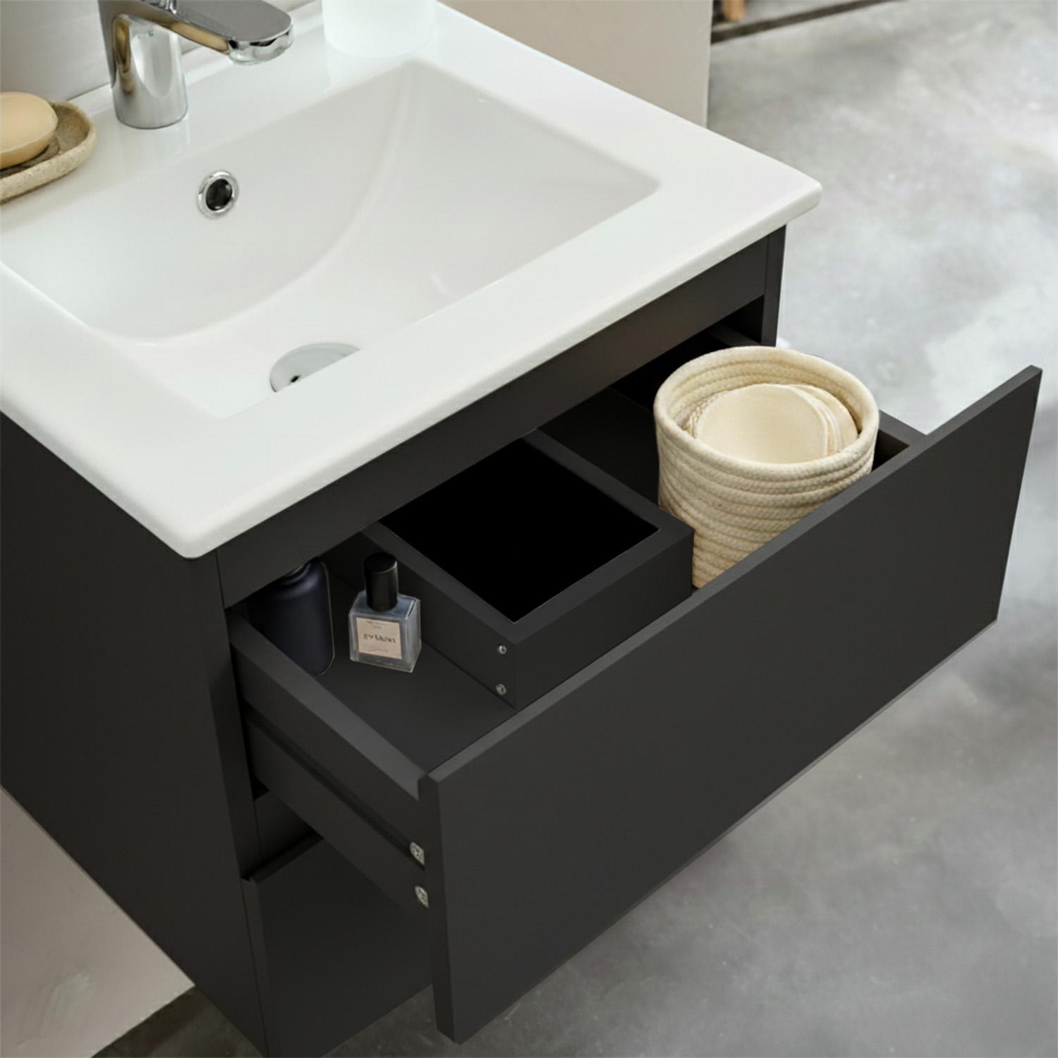 Ensemble meuble simple vasque 45cm avec plan céramique et robinet chromé