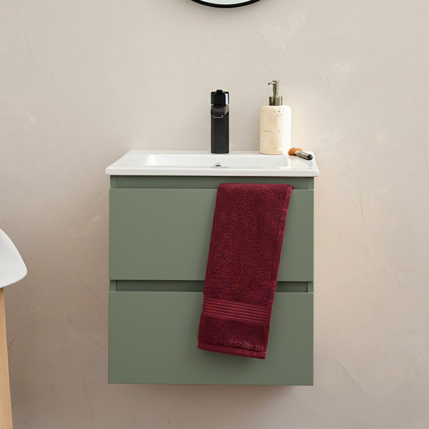 Ensemble meuble simple vasque 45cm avec plan céramique et robinet noir