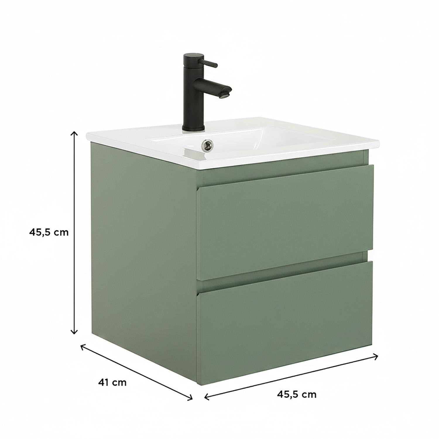 Ensemble meuble simple vasque 45cm avec plan céramique et robinet noir