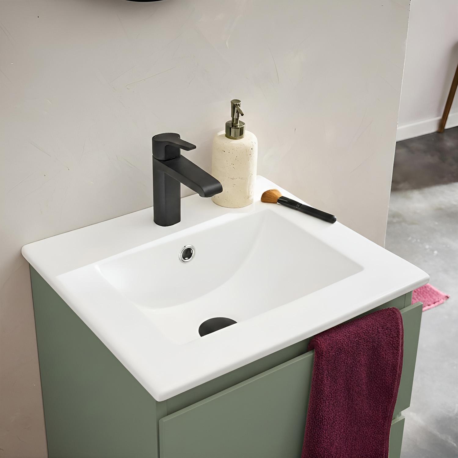 Ensemble meuble simple vasque 45cm avec plan céramique et robinet noir