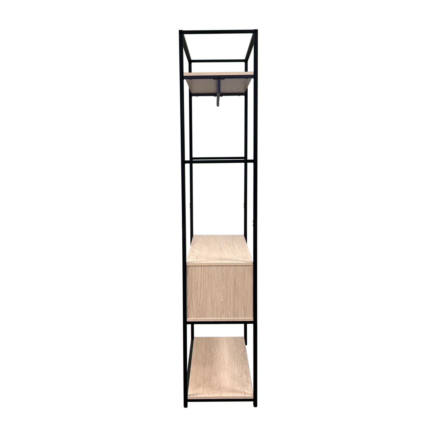 Portant vêtements en bois et métal noir 100x200cm - avec penderie et tiroir
