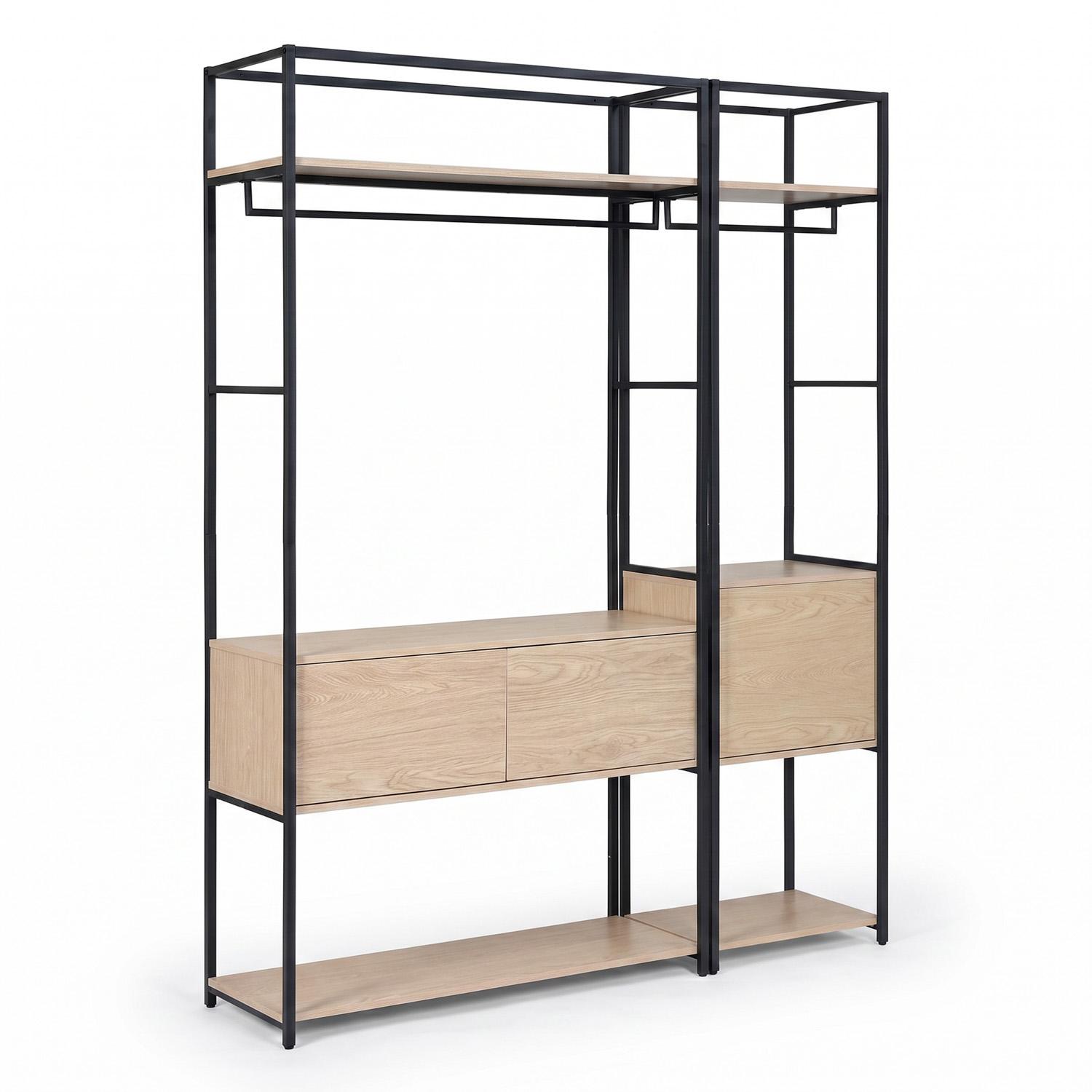 Lot de 2 portants vêtements en bois et métal 160x200cm - rangements fermés