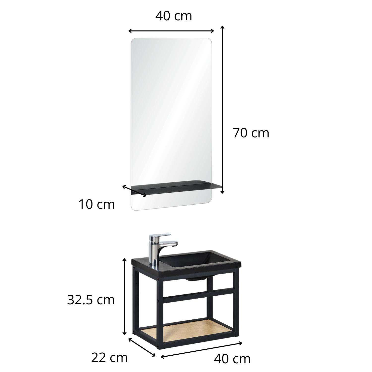 Ensemble lave-mains gain de place avec miroir tablette