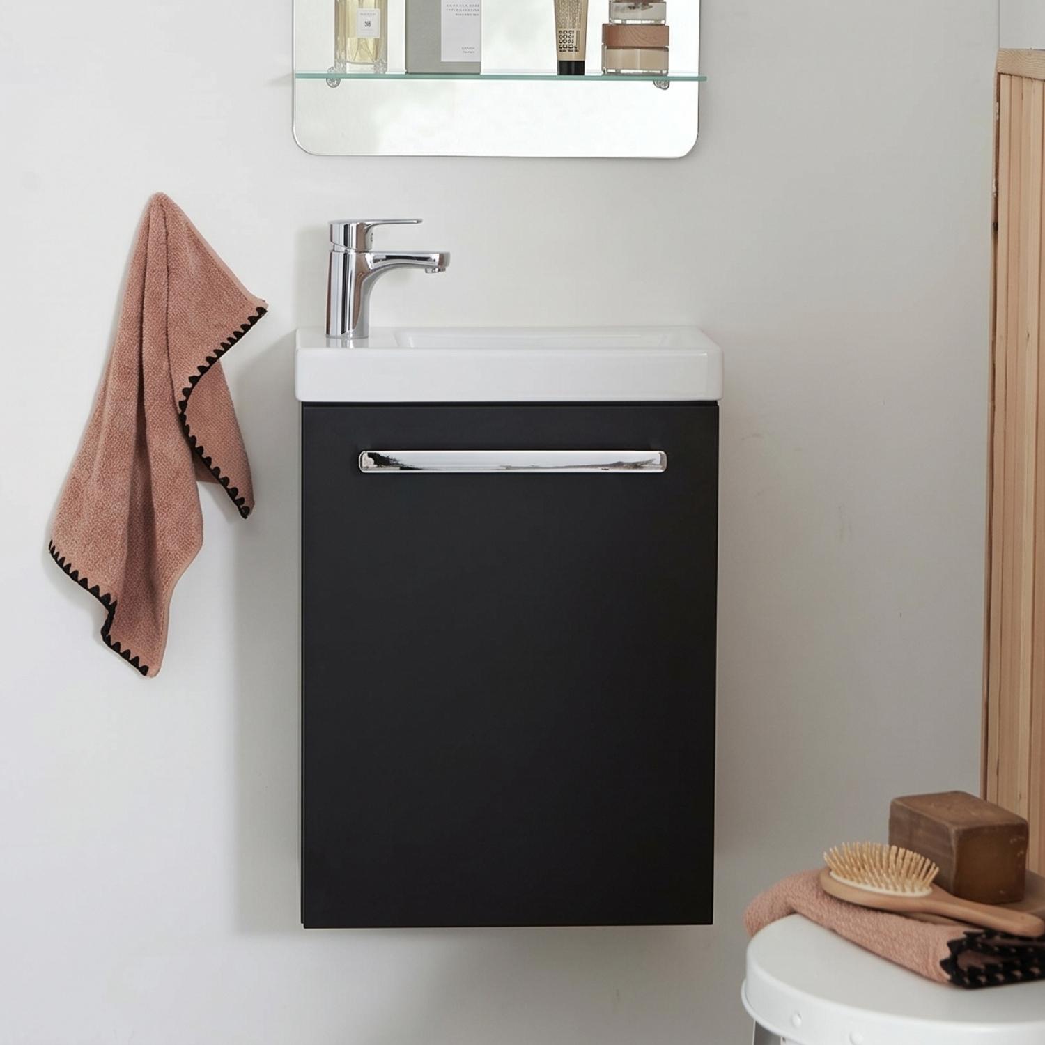 Meuble lave-mains suspendu avec poignée porte serviette