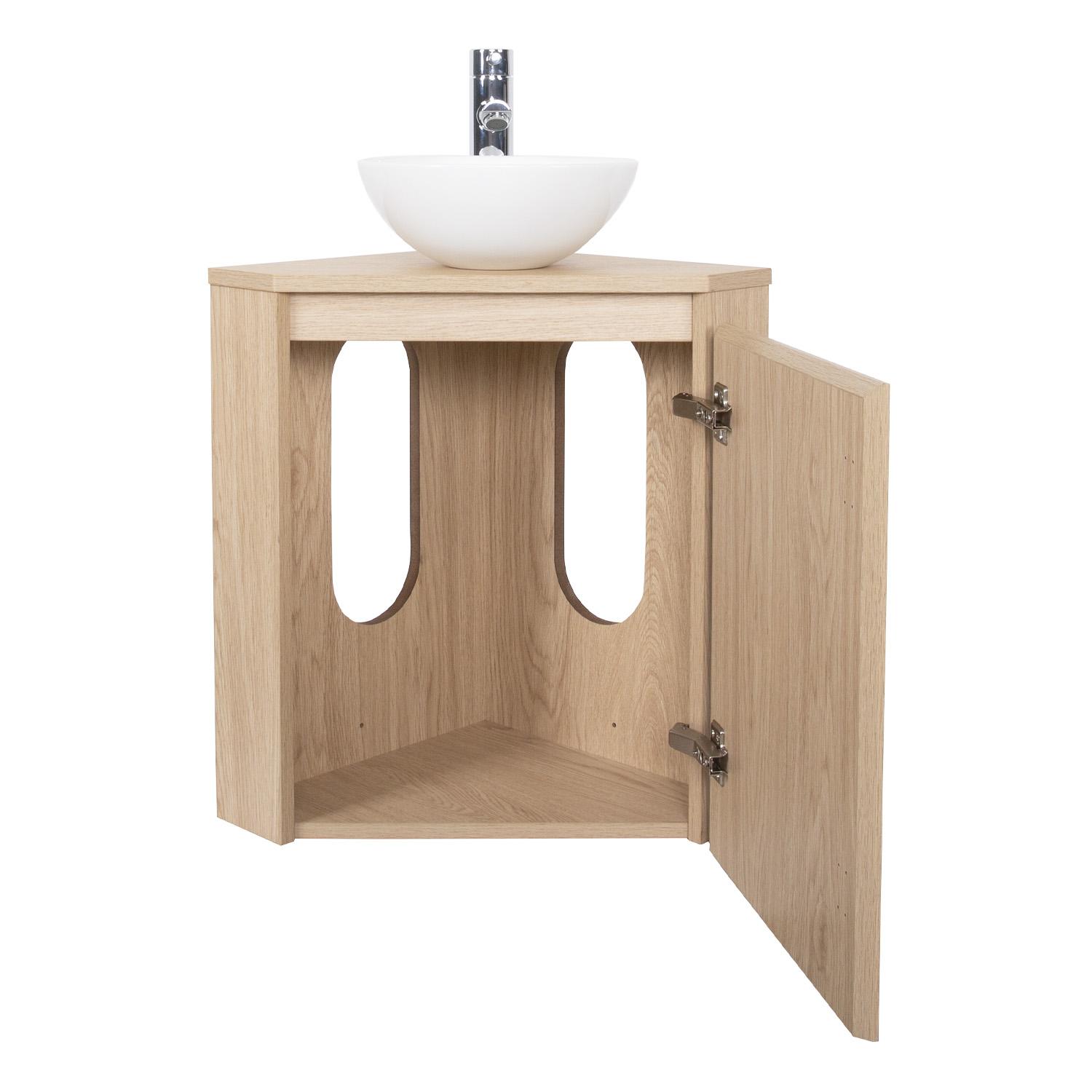 Ensemble lave-mains d'angle avec vasque, robinet et armoire de toilette