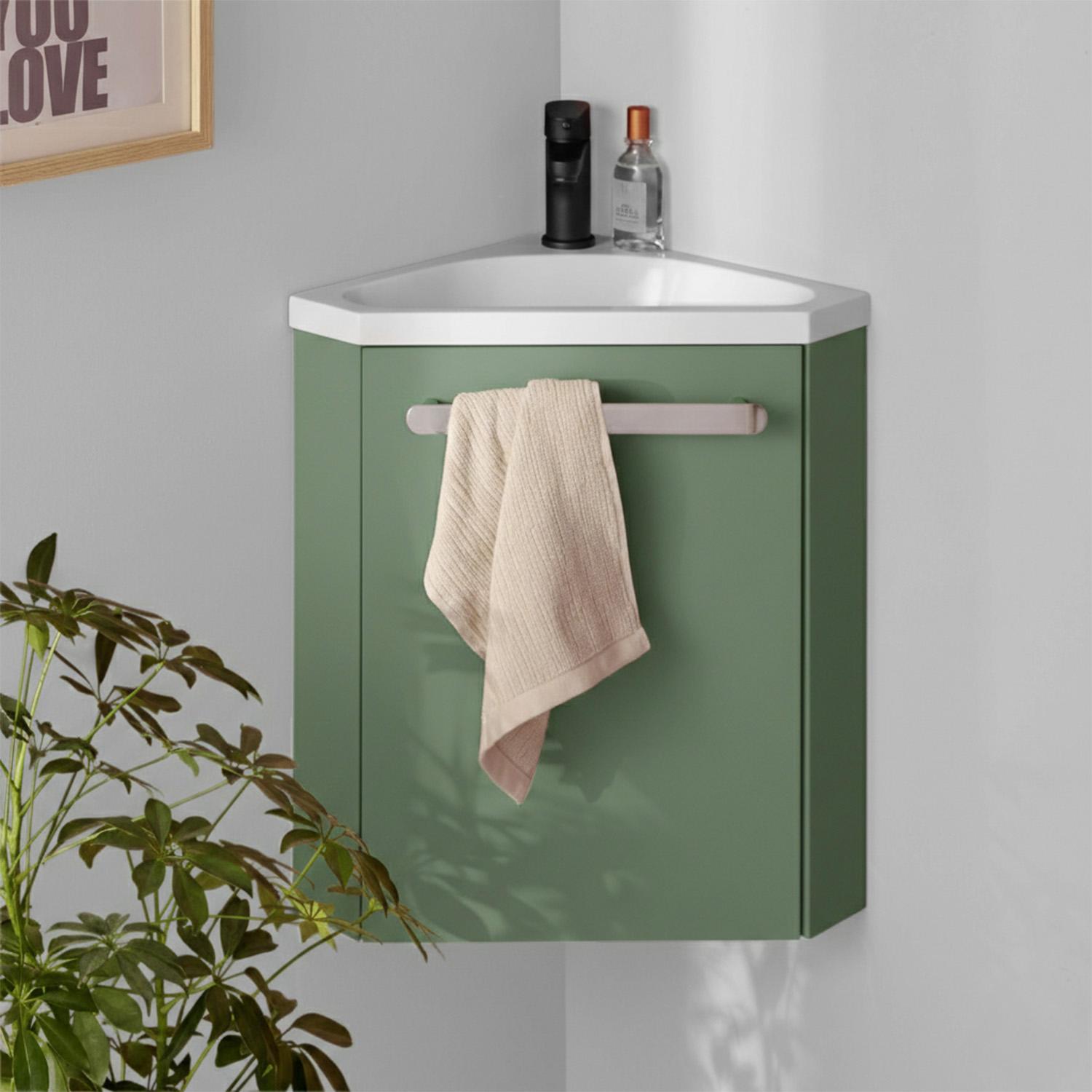 Meuble lave-mains d'angle suspendu avec vasque résine