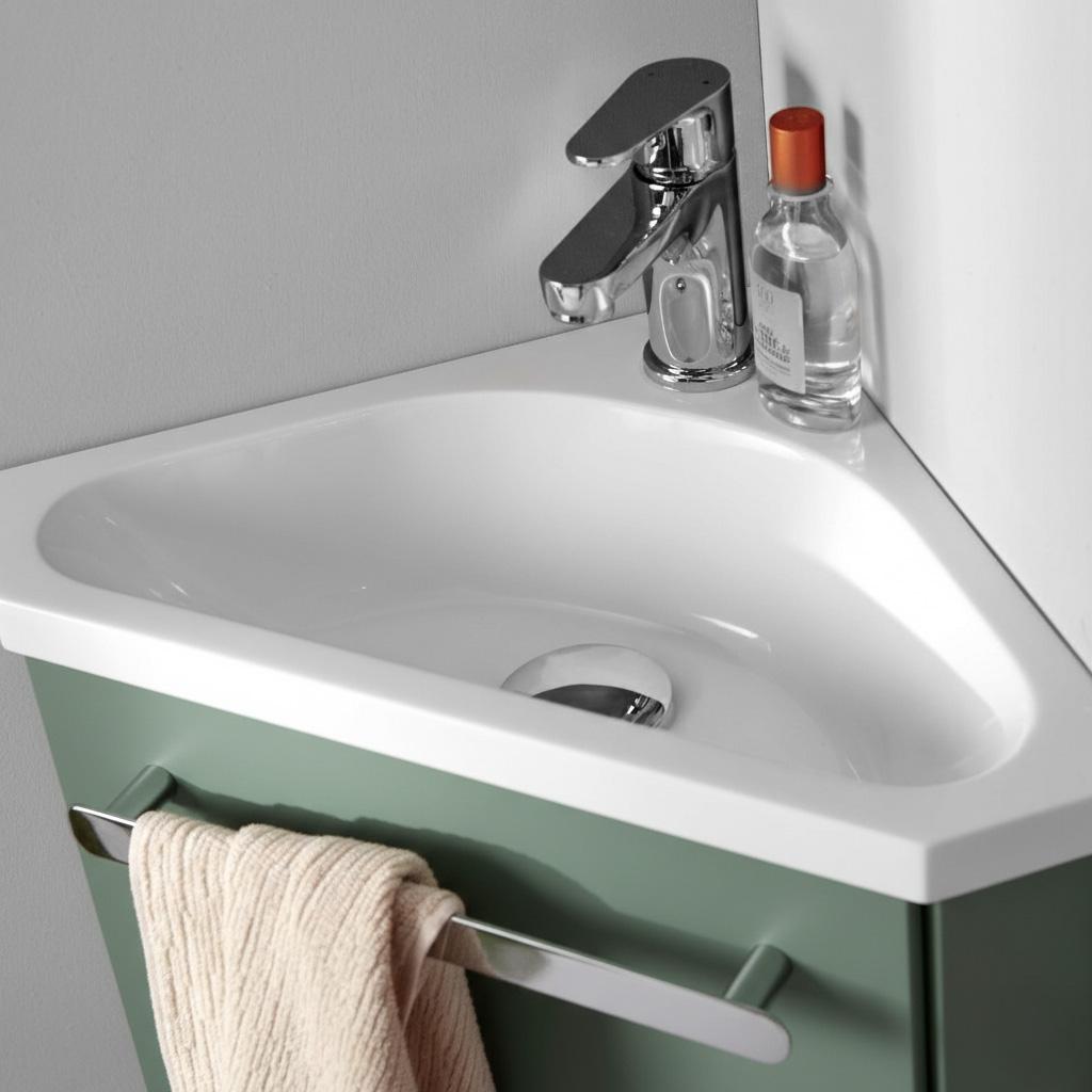 Meuble lave-mains d'angle suspendu avec vasque résine