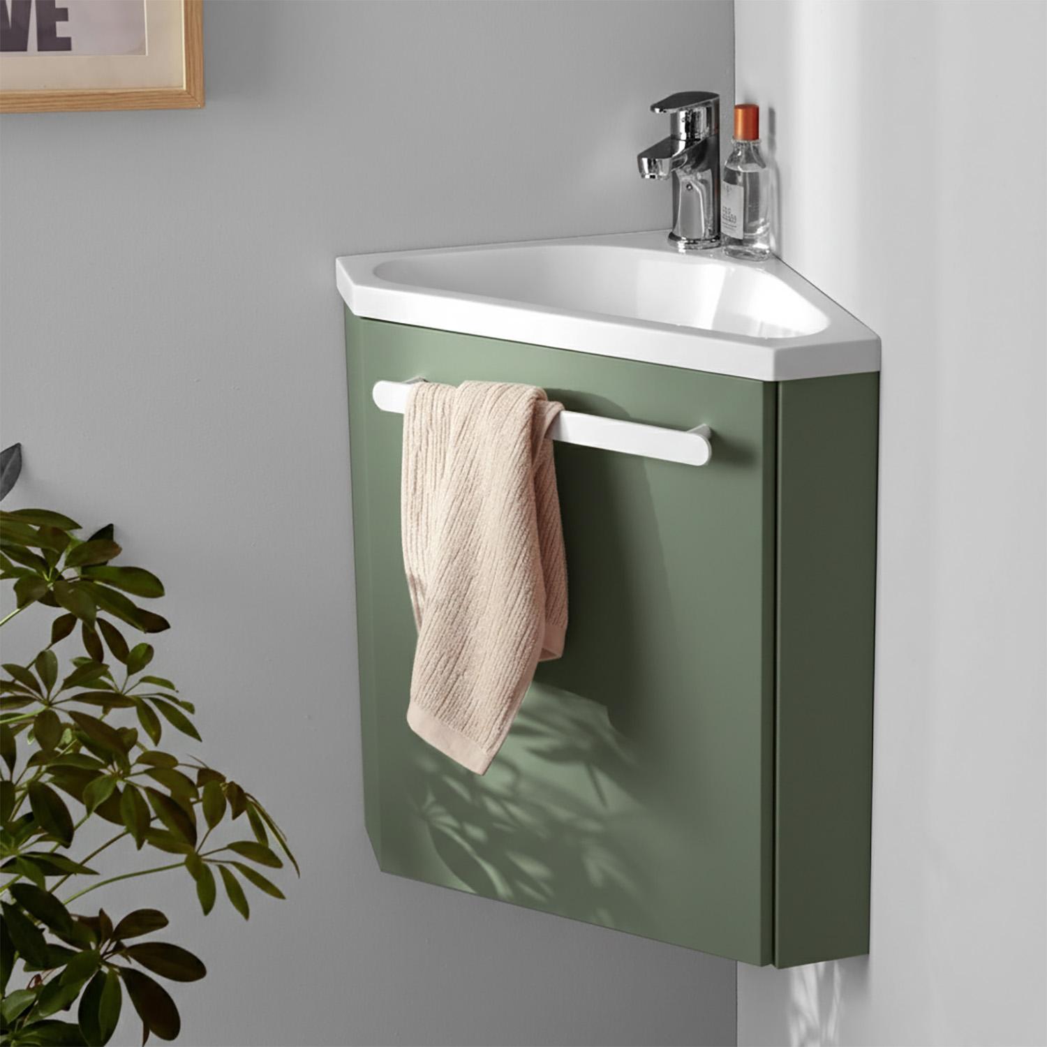 Meuble lave-mains d'angle suspendu avec vasque résine